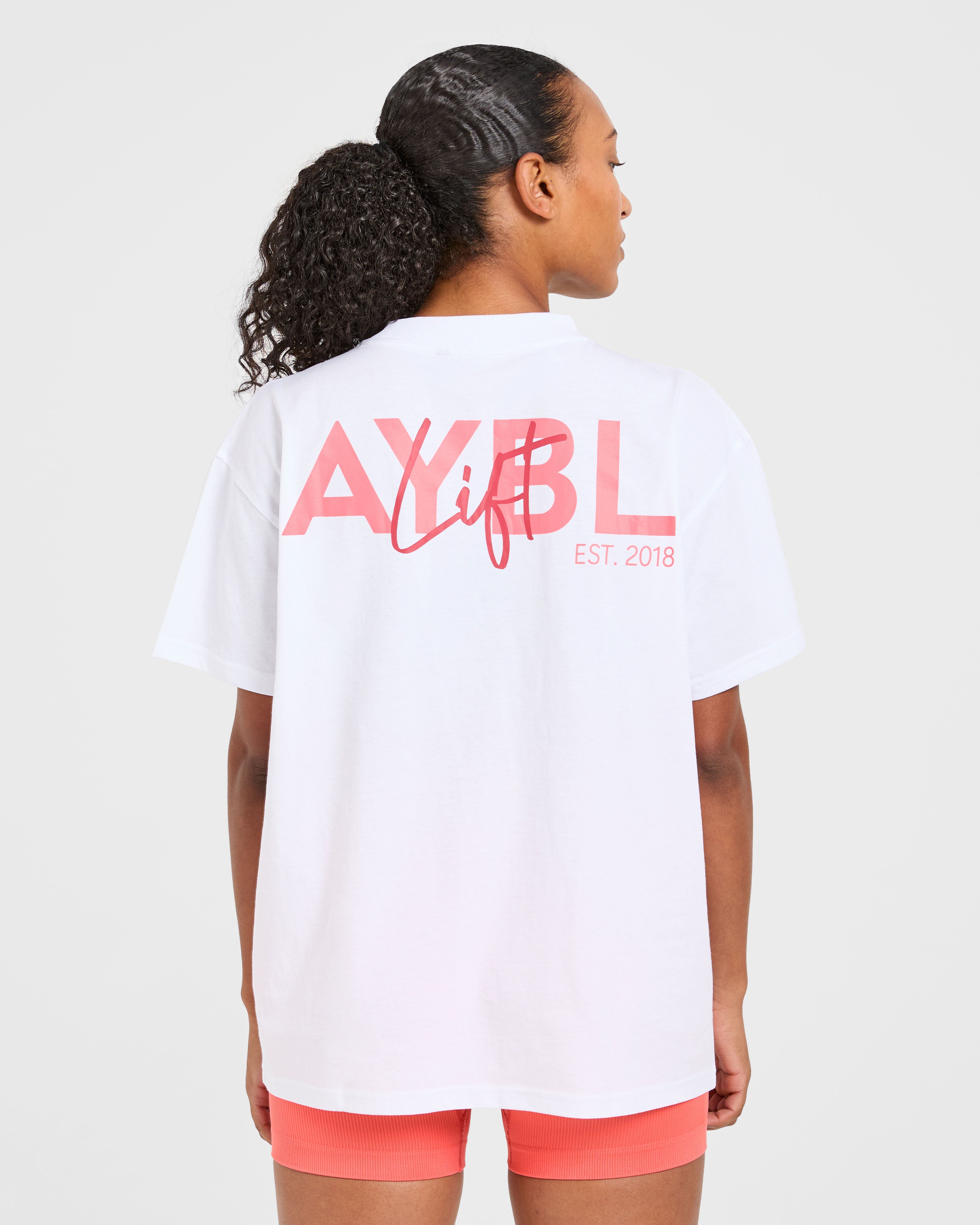 Lift Graphic Oversized T Shirt - Wit/Coral Peach