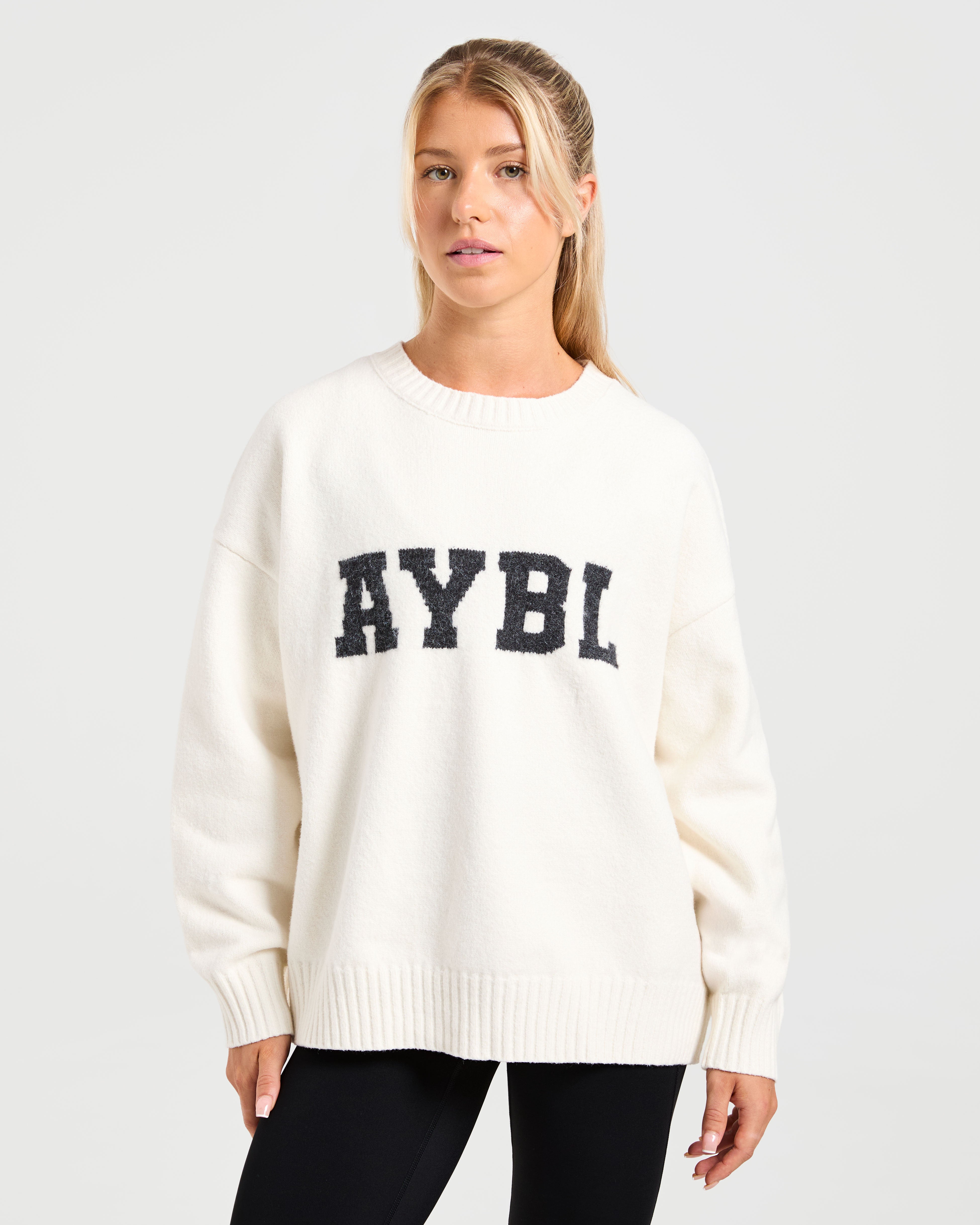 Varsity Oversized Knitted Sweater - Off Wit