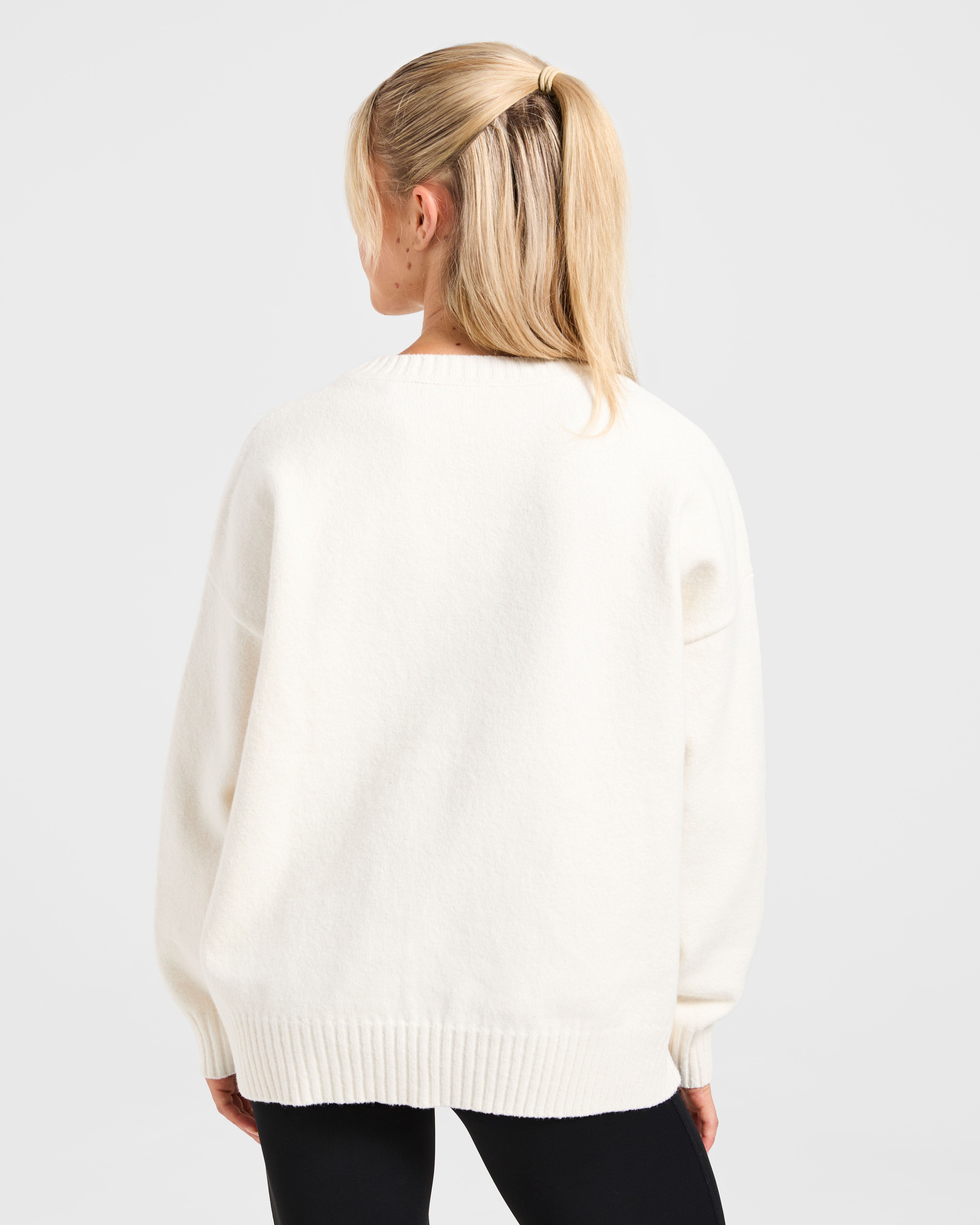 Varsity Oversized Knitted Sweater - Off Wit