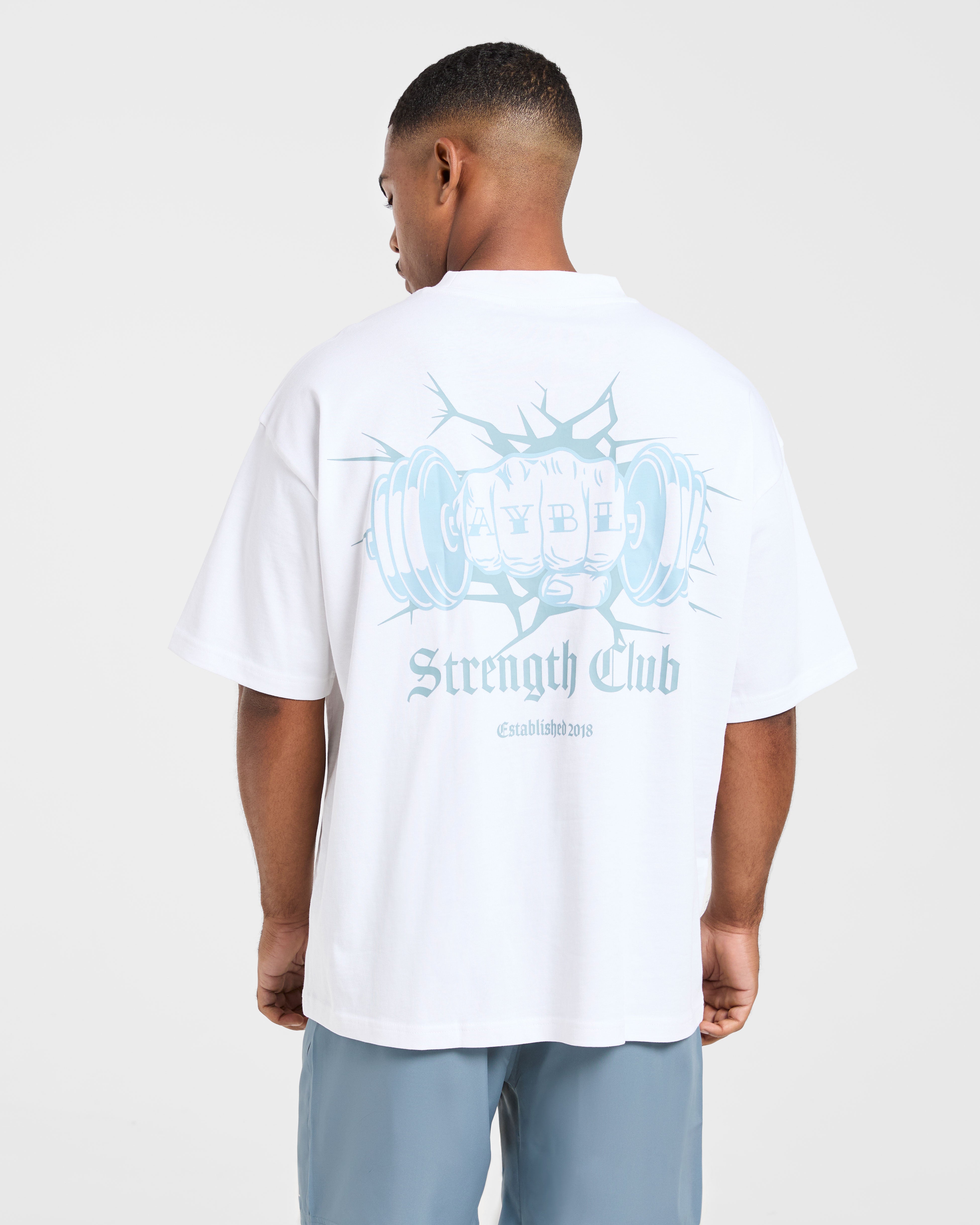 AYBL Strength Club Oversized T Shirt - Wit/Blauw