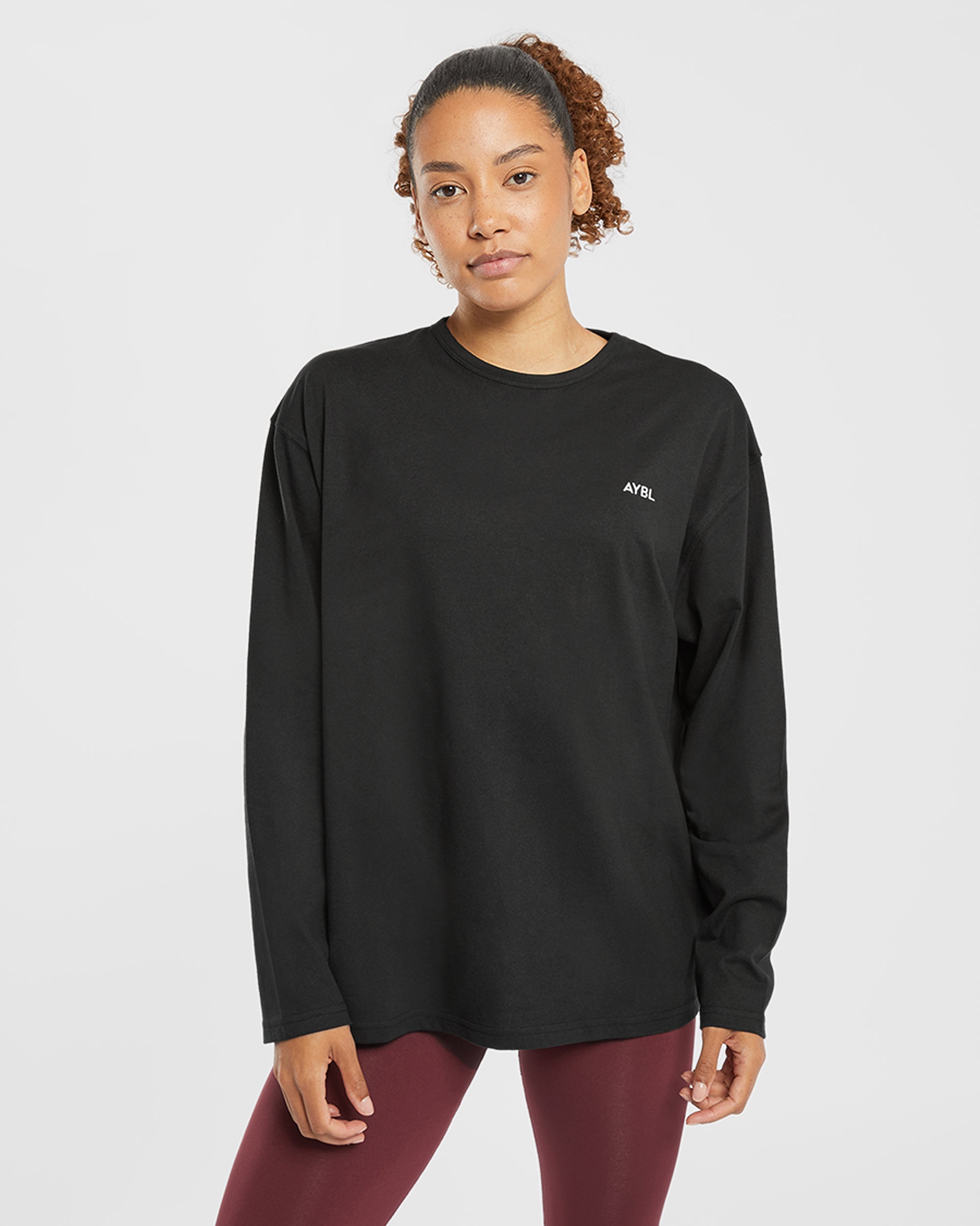 Essential Oversized Long Sleeve T Shirt - Zwart