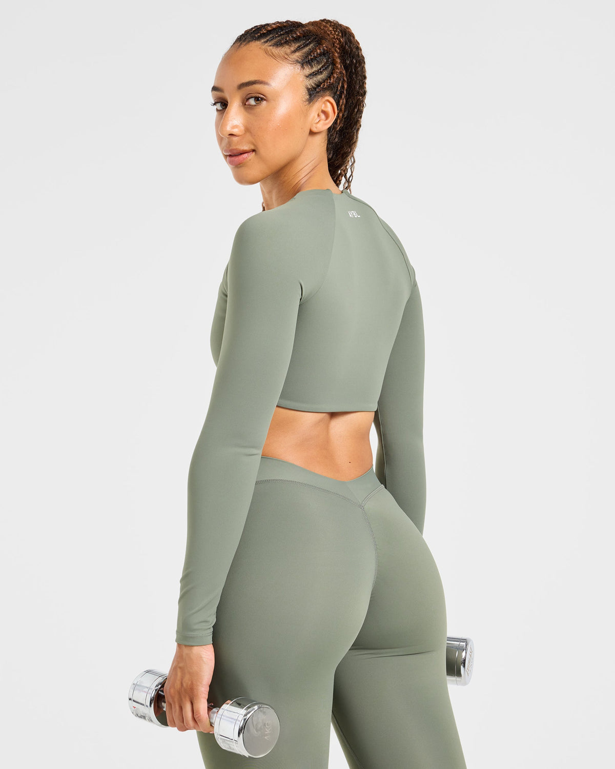 Physique Long Sleeve Crop Top - Muted Khaki