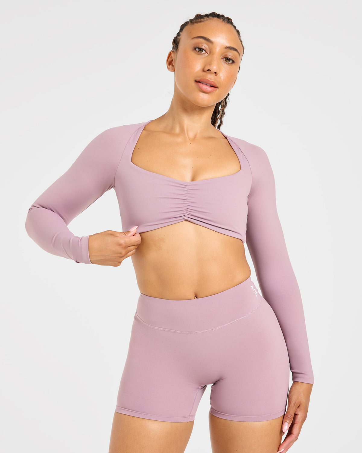 Physique Long Sleeve Crop Top - Dusty Mauve