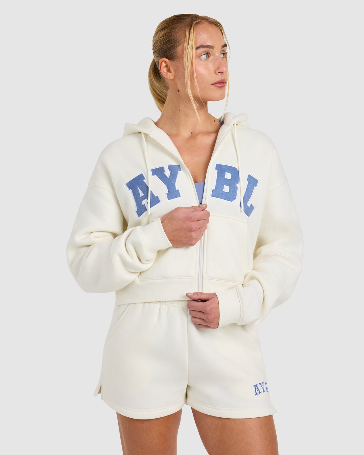 Varsity 2.0 Boxy Zip Up Hoodie - Off Wit