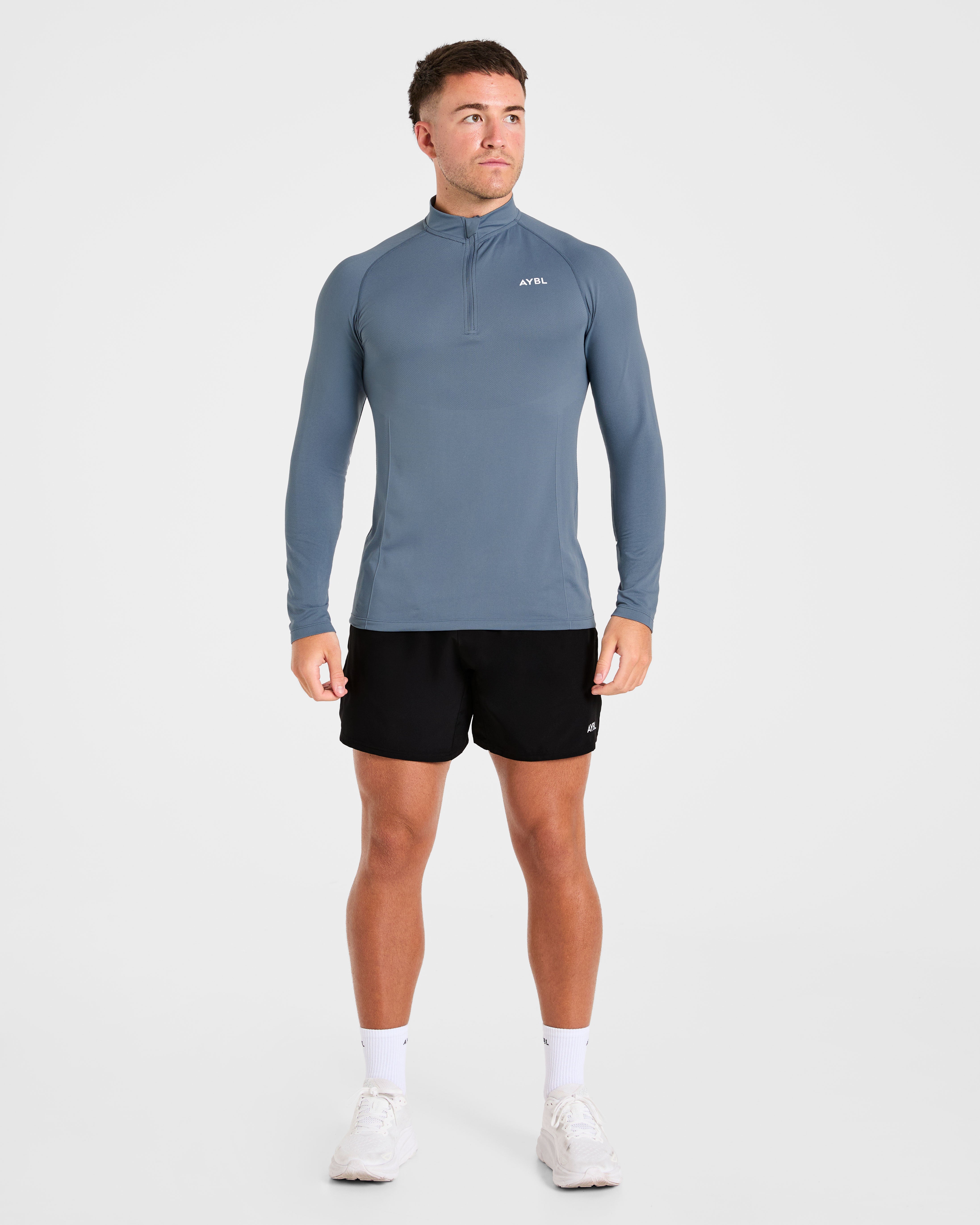 Essential Seamless 1/4 Zip Pullover  - Slate Blauw