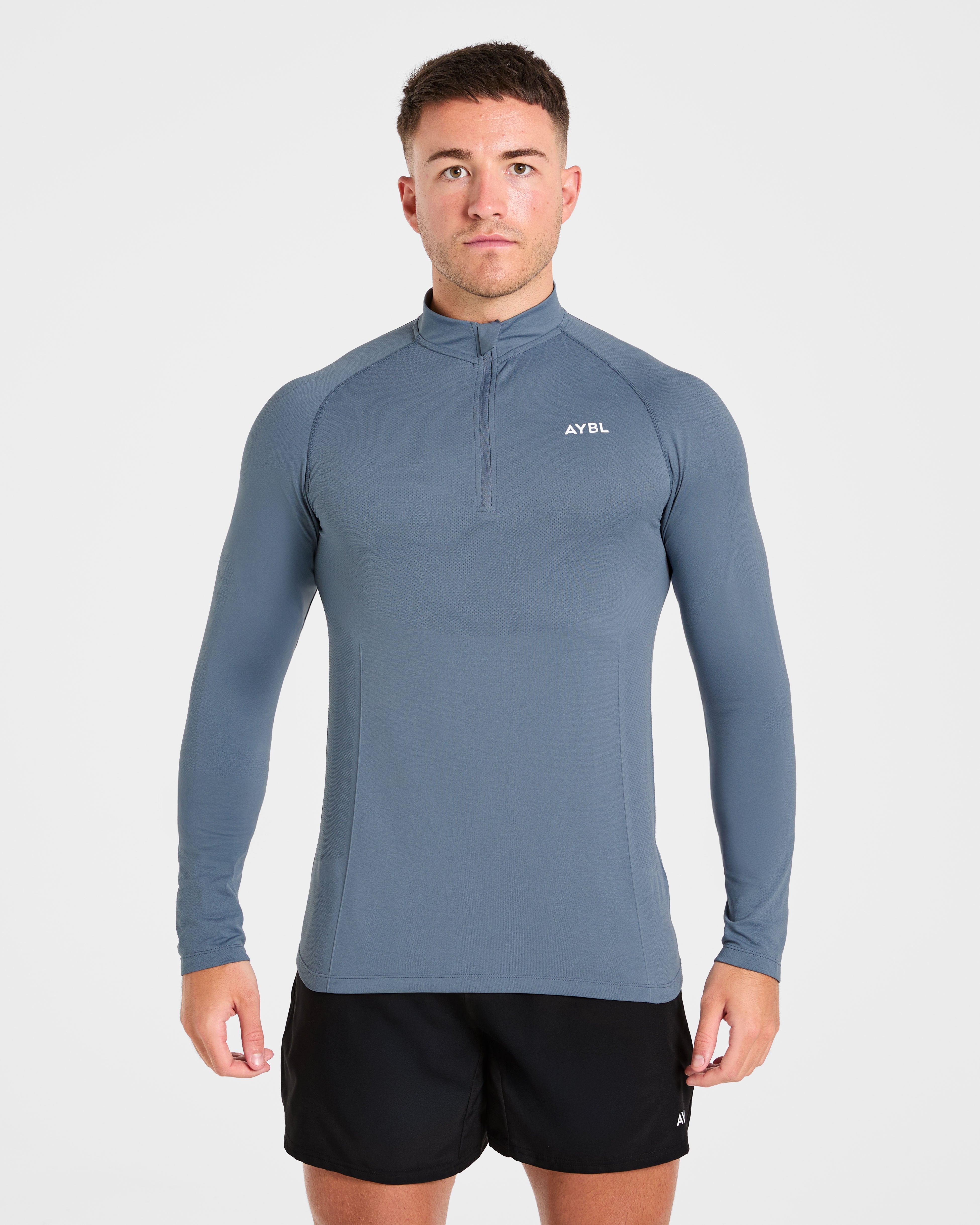 Essential Seamless 1/4 Zip Pullover  - Slate Blauw