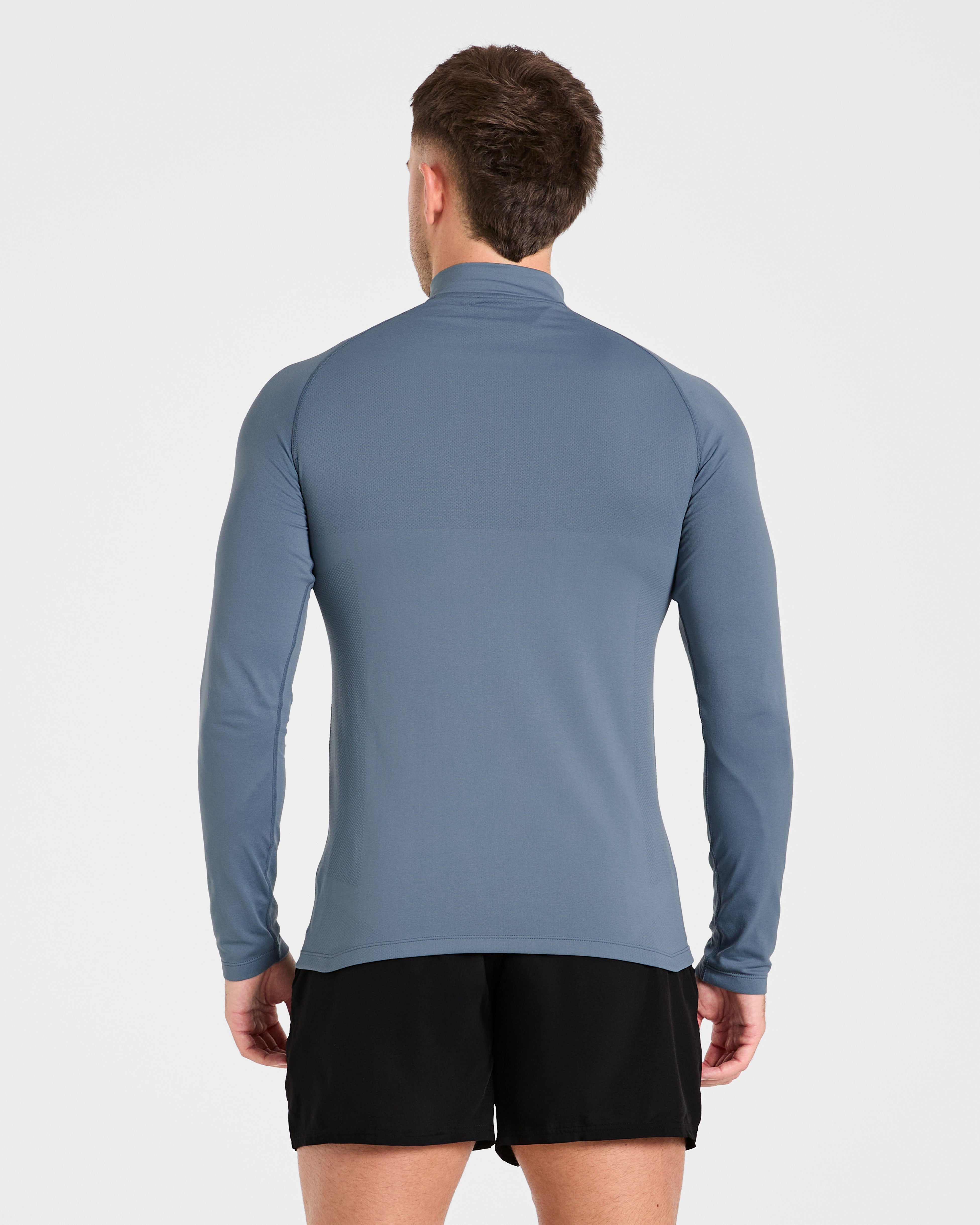 Essential Seamless 1/4 Zip Pullover  - Slate Blauw