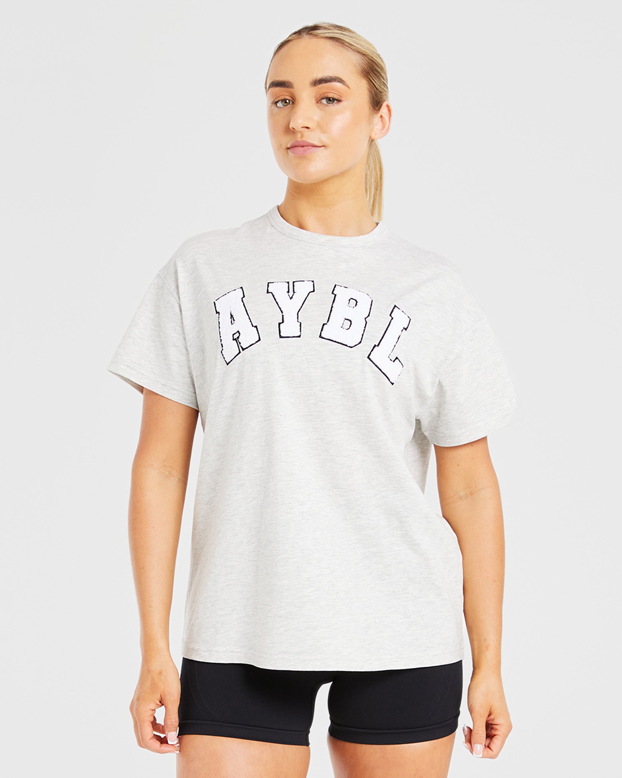 Varsity Fluffy Oversized T Shirt - Heather Grijs