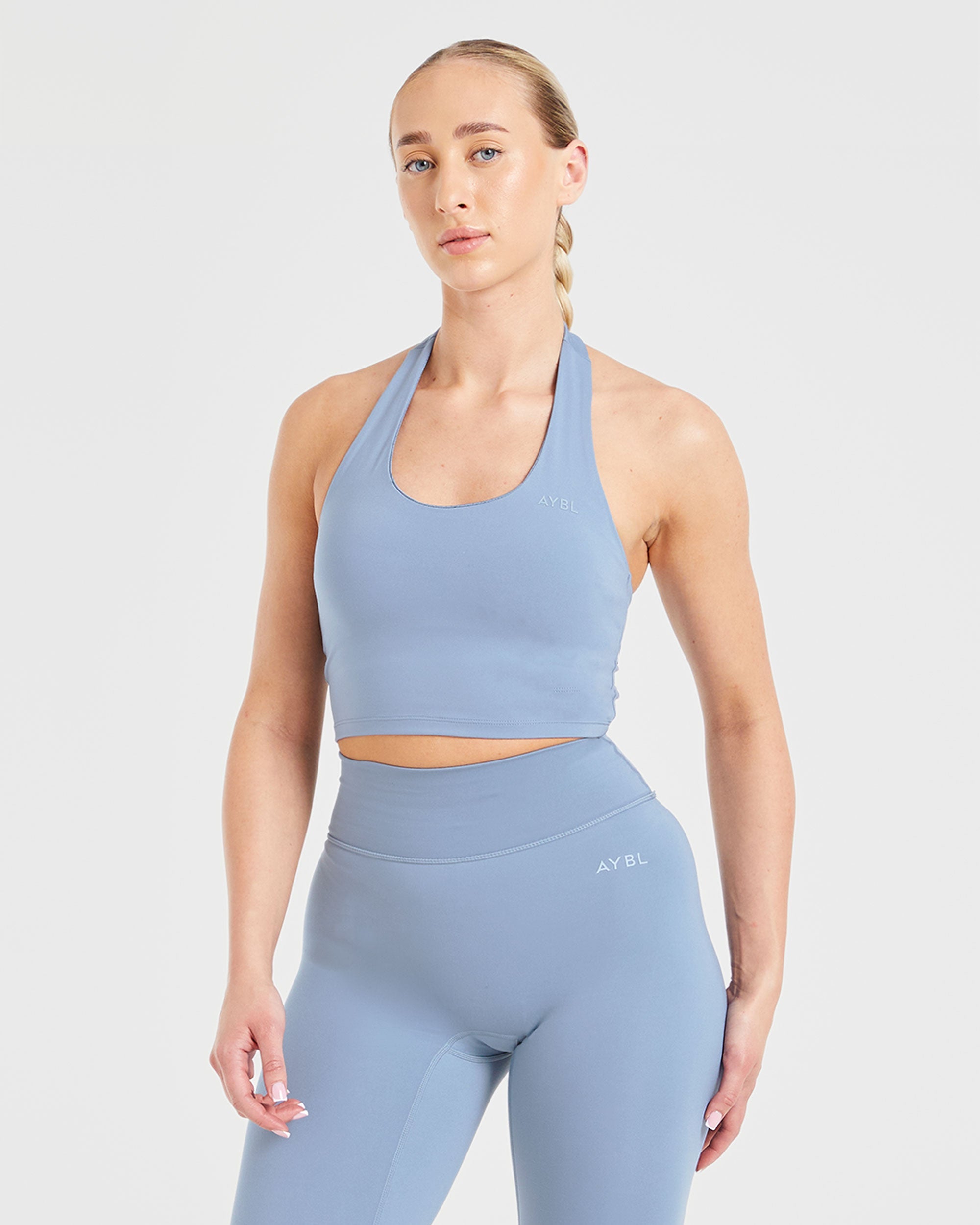 Staple Halterneck Crop Top - Slate Blauw