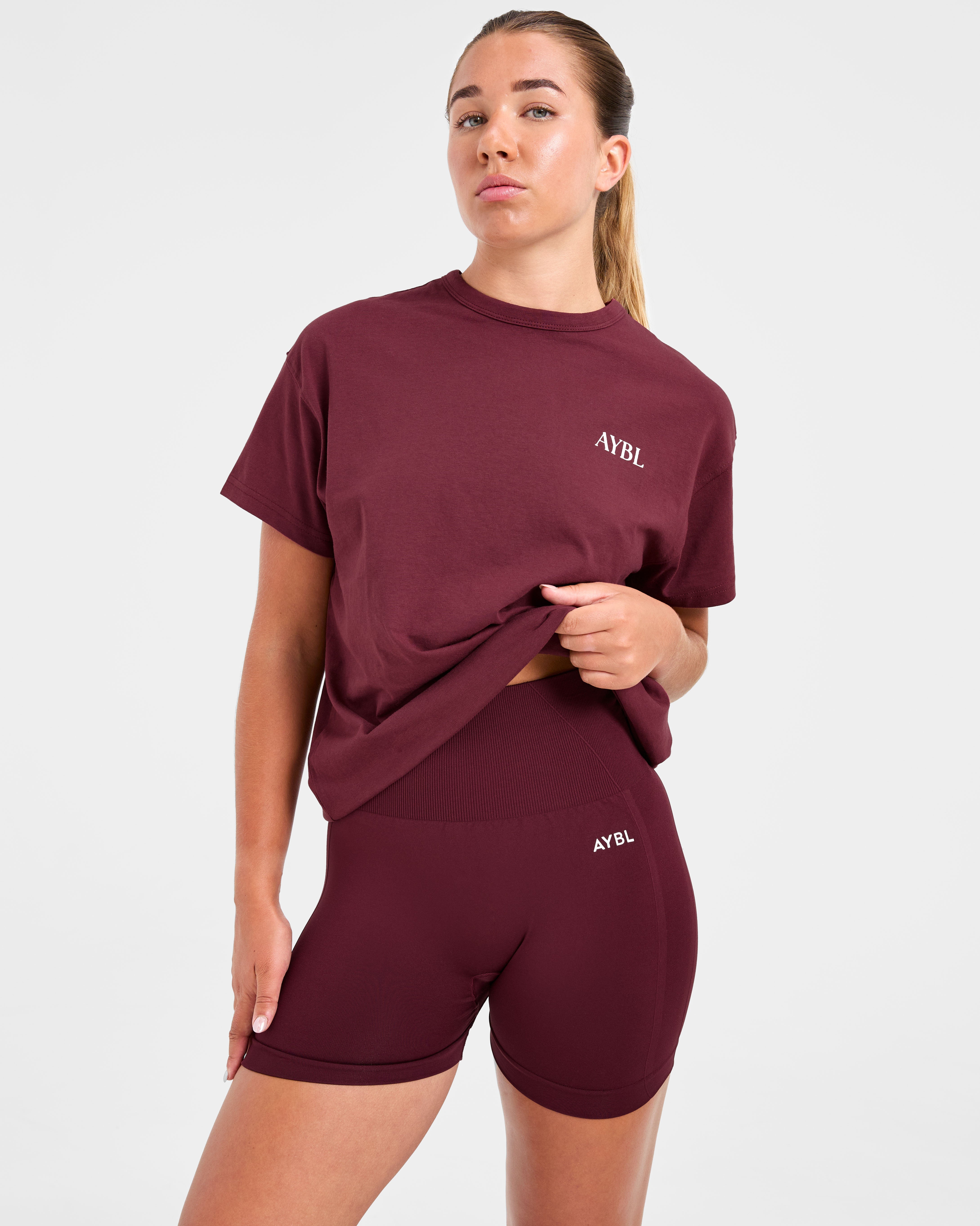 Athletics Club Oversized T Shirt - Rood Wine/Roze