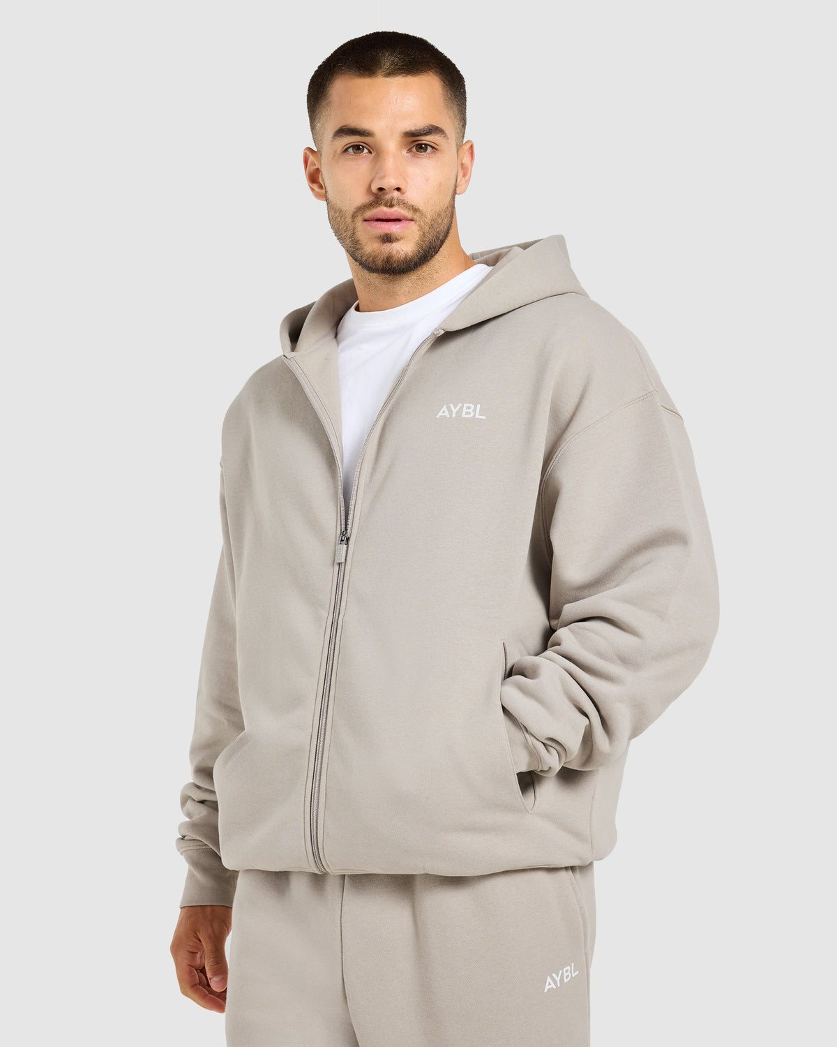 Essential Oversized Full Zip Hoodie - Stone