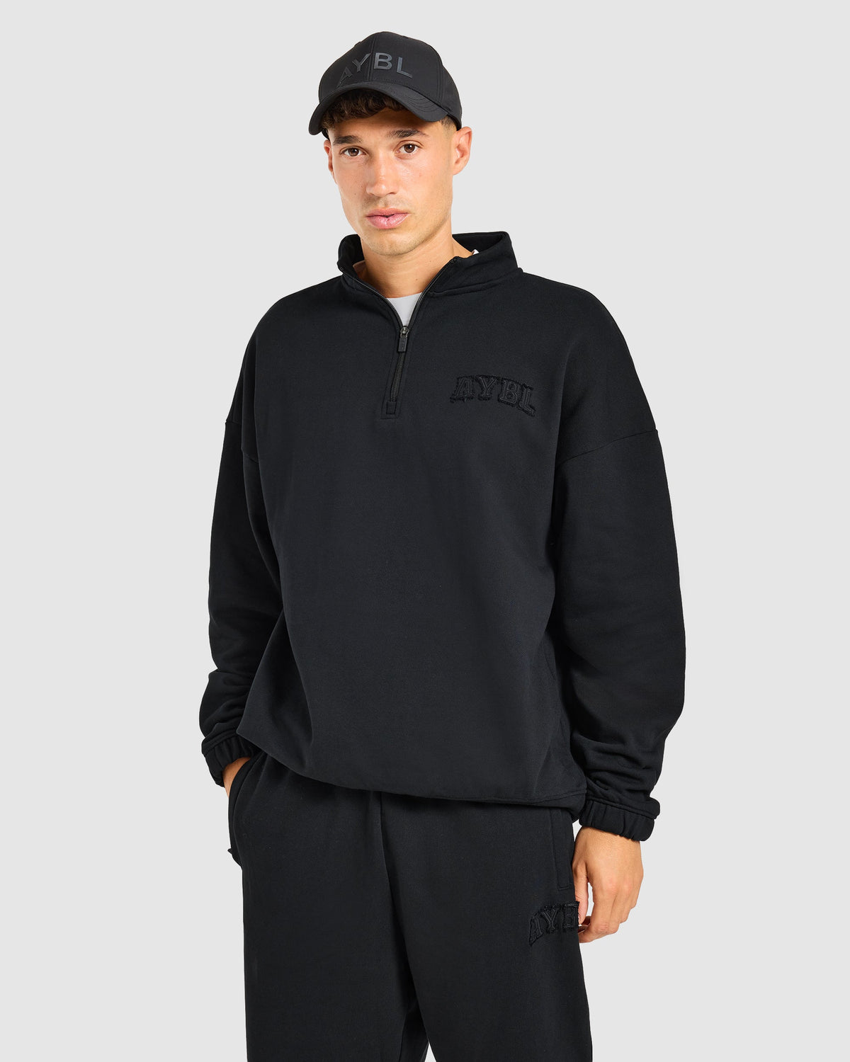 Effortless Oversized 1/4 Zip Pullover - Zwart