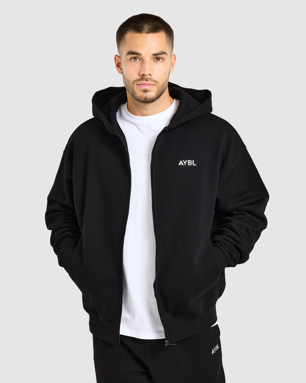 Essential Oversized Full Zip Hoodie - Zwart