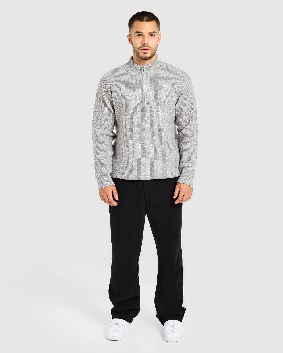 Signature Knitted 1/4 Zip Pullover - Grijs Marl