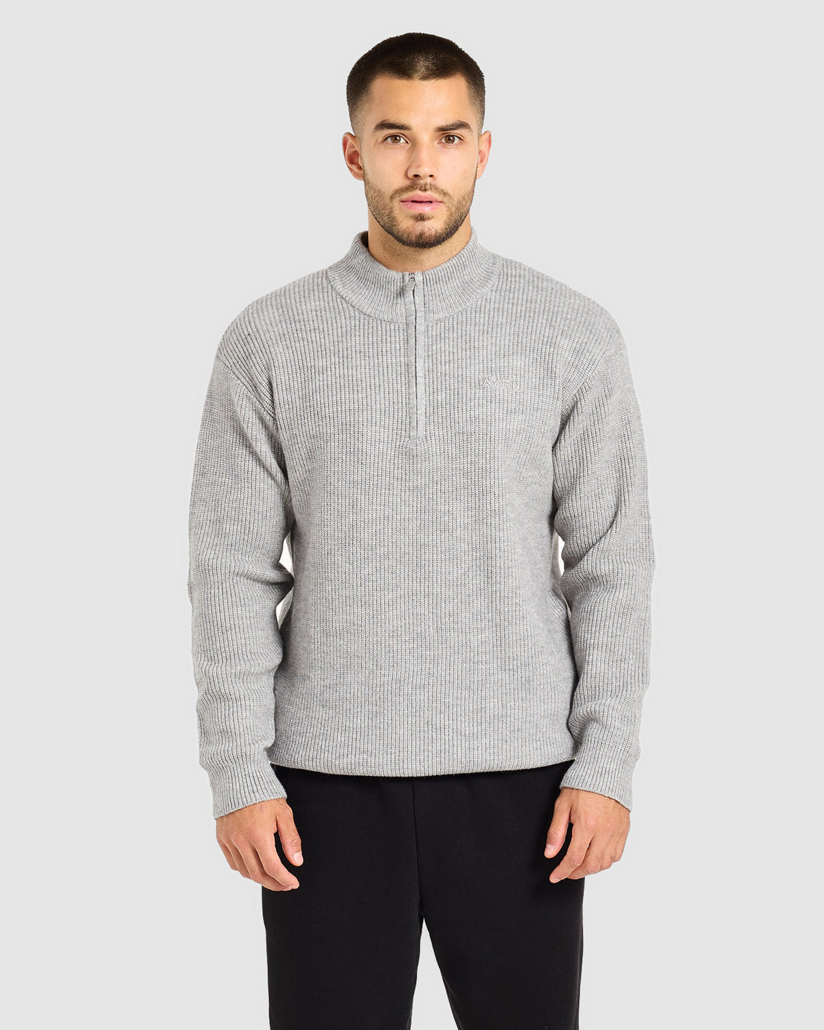 Signature Knitted 1/4 Zip Pullover - Grijs Marl
