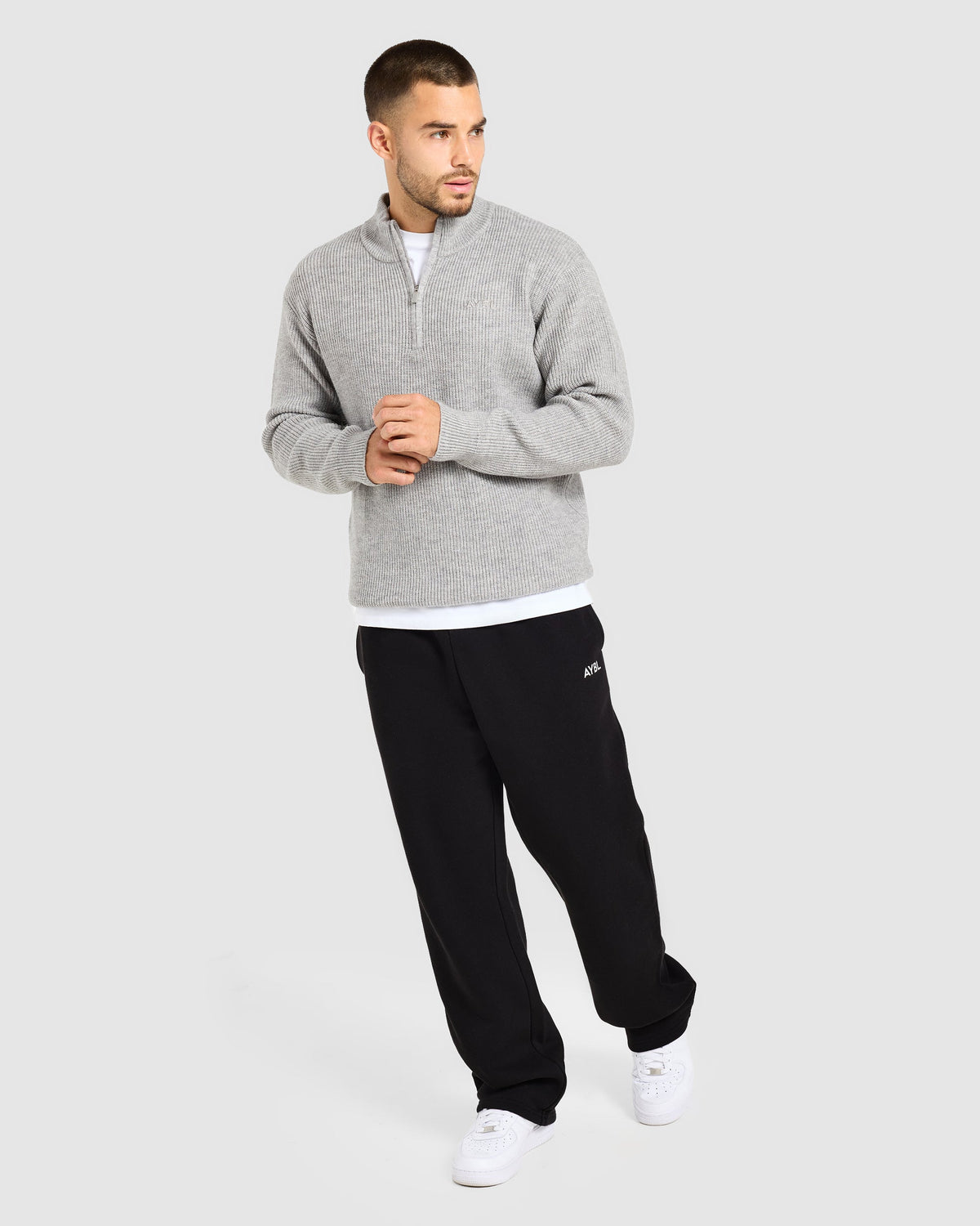 Signature Knitted 1/4 Zip Pullover - Grijs Marl