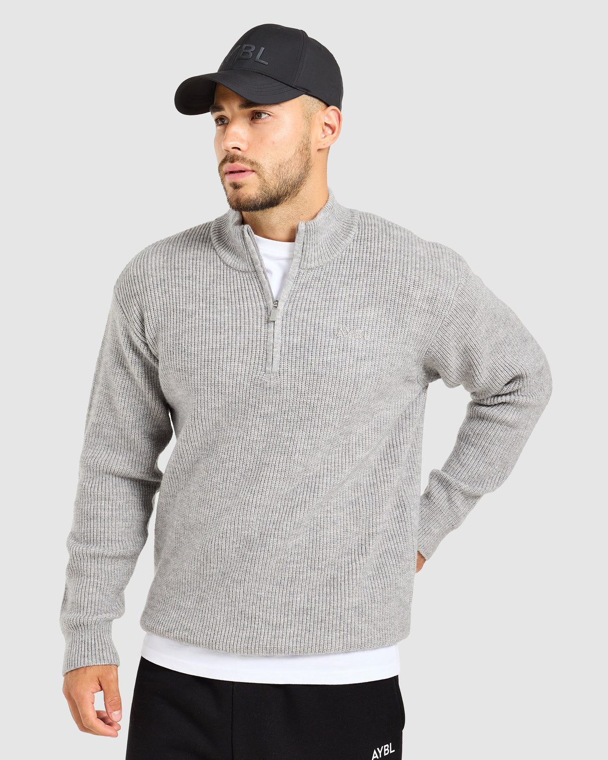 Signature Knitted 1/4 Zip Pullover - Grijs Marl