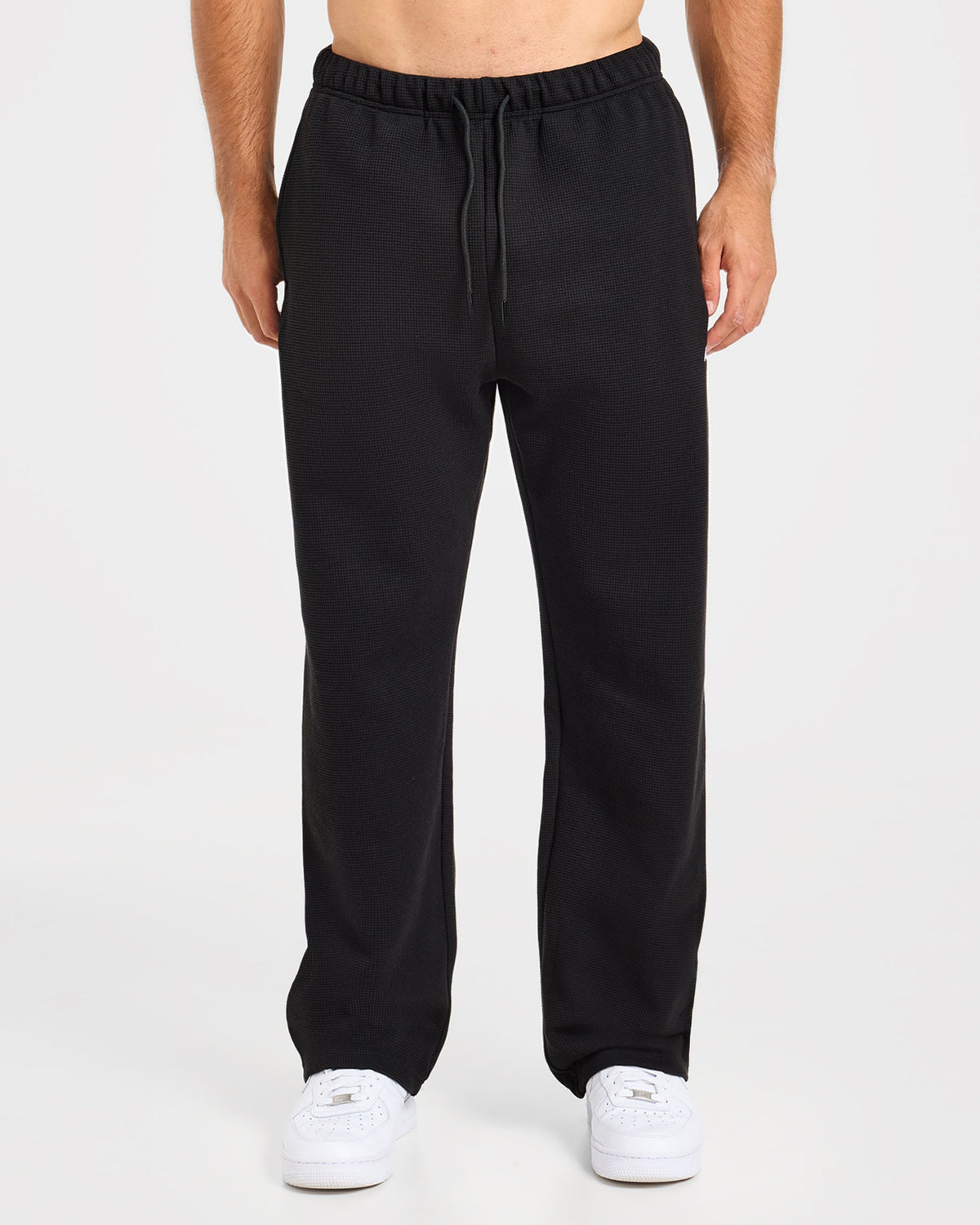 Waffle Oversized Straight Leg Joggers - Zwart
