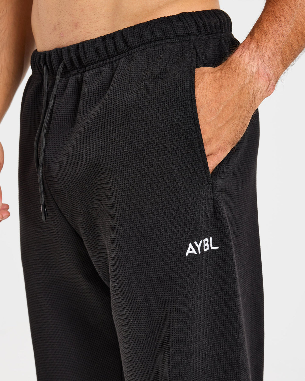 Waffle Oversized Straight Leg Joggers - Zwart