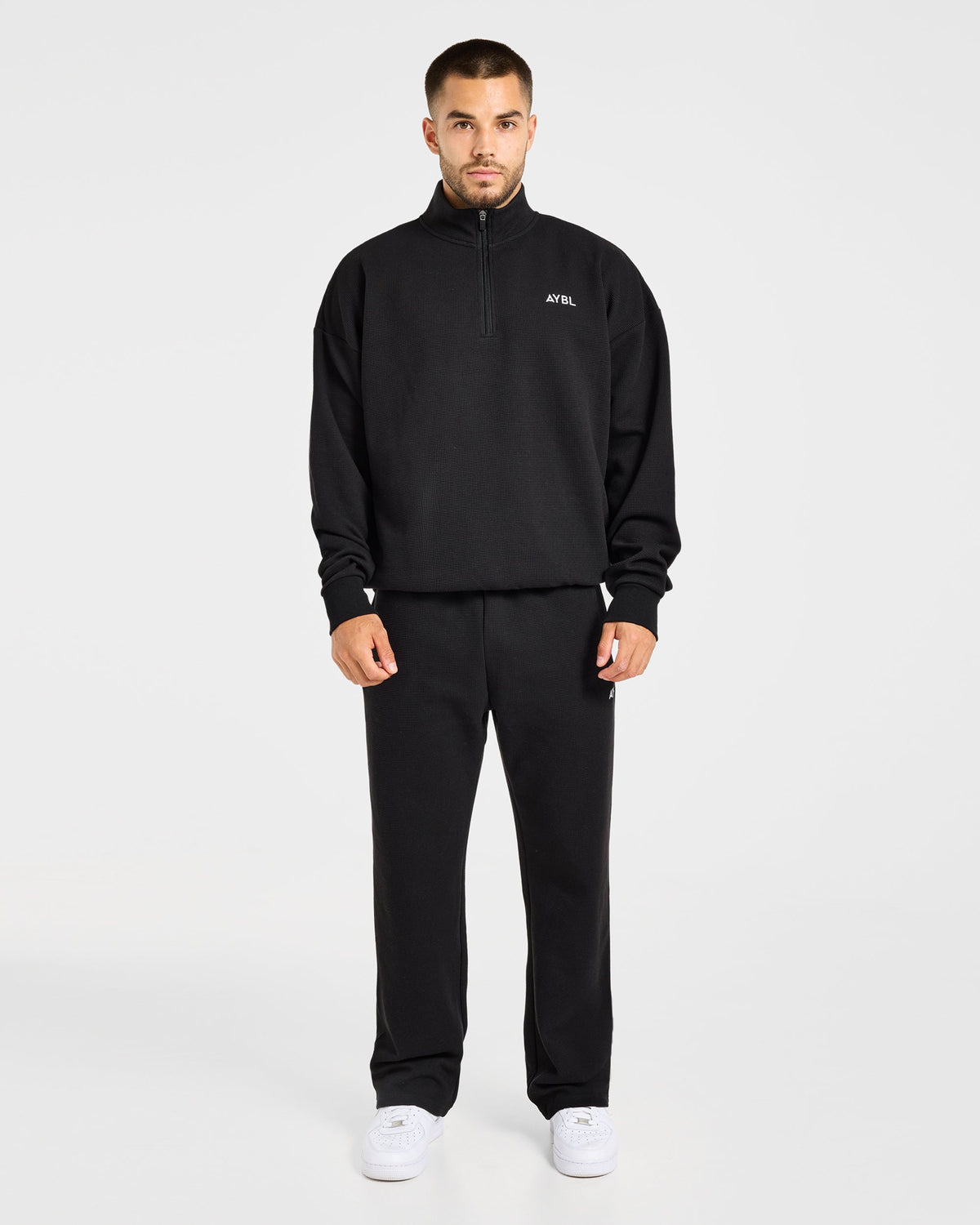 Waffle Oversized Straight Leg Joggers - Zwart