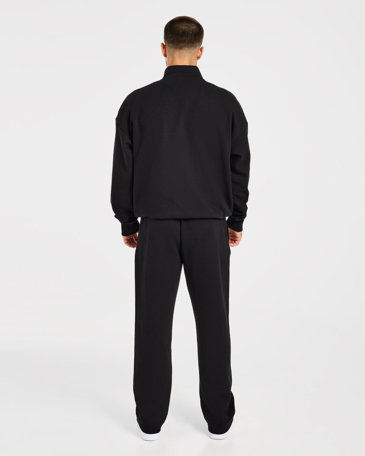 Waffle Oversized 1/4 Zip Pullover - Zwart