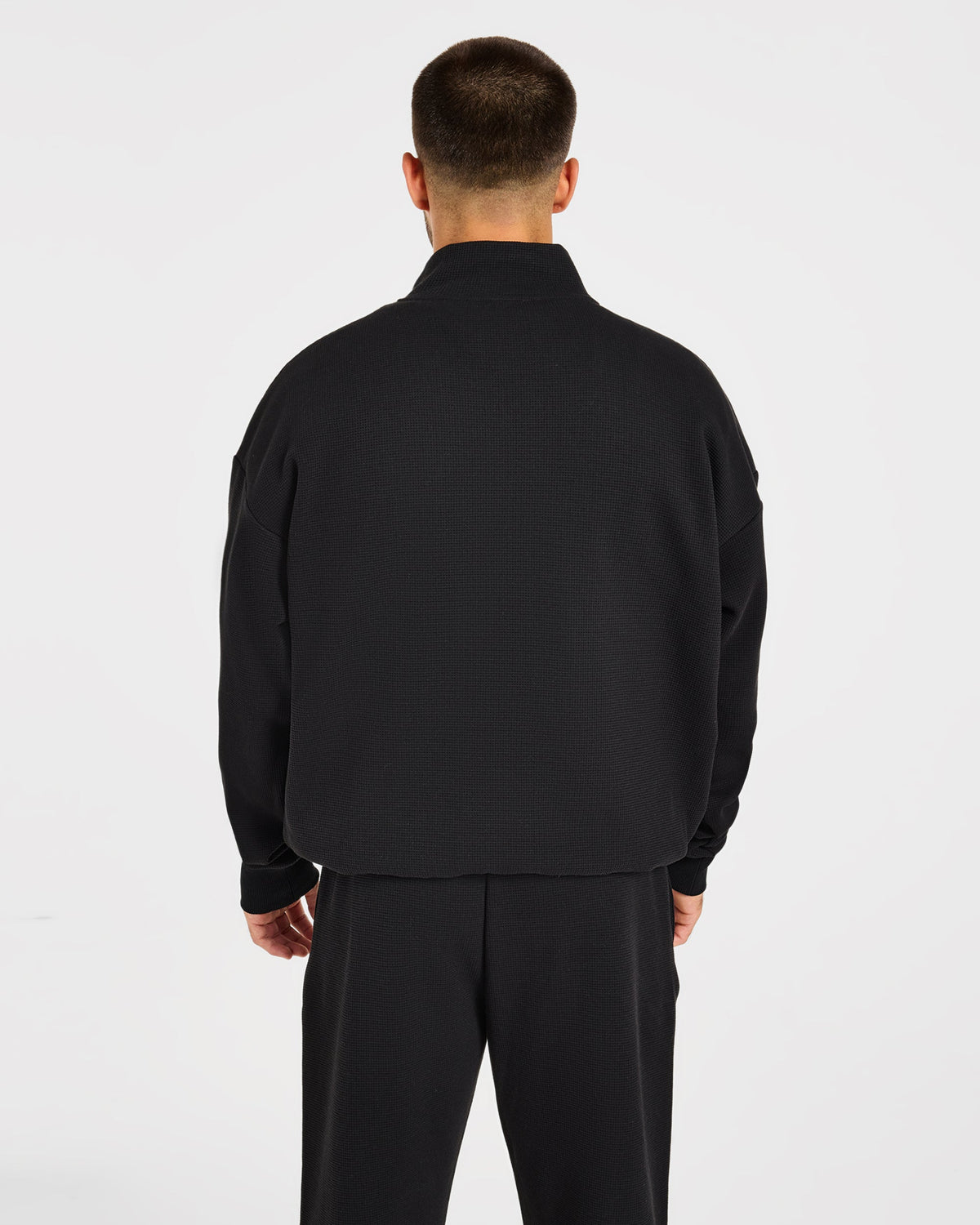Waffle Oversized 1/4 Zip Pullover - Zwart