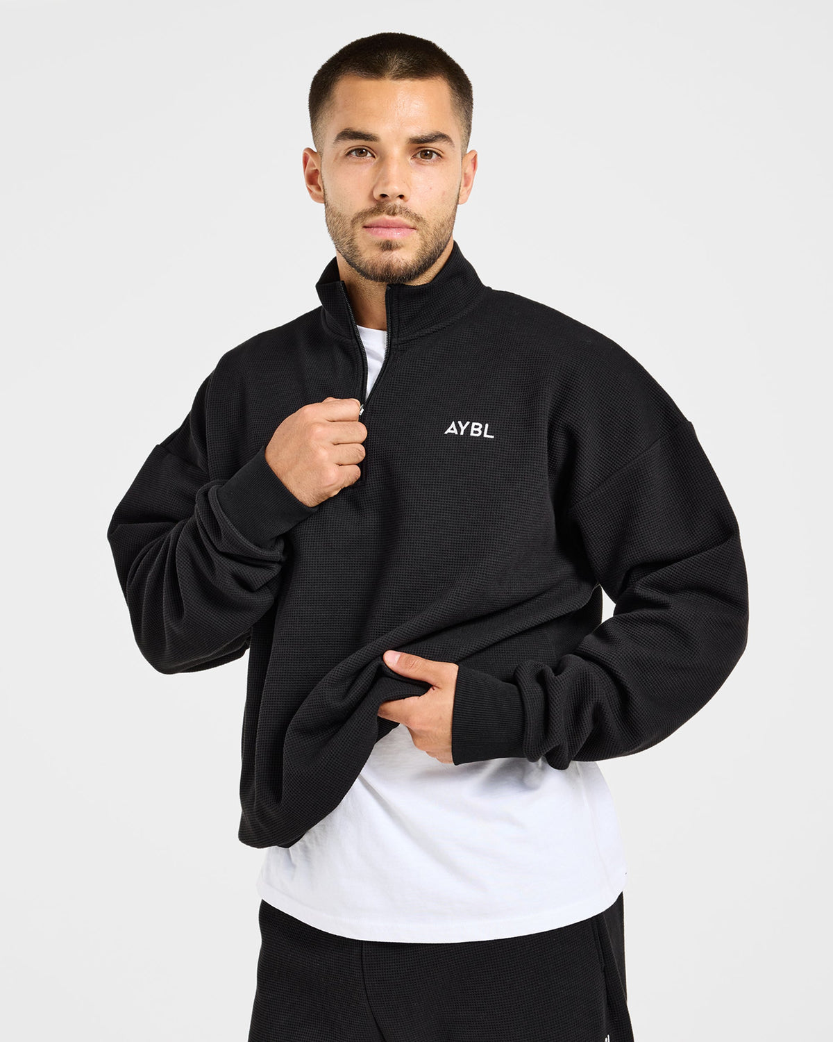 Waffle Oversized 1/4 Zip Pullover - Zwart