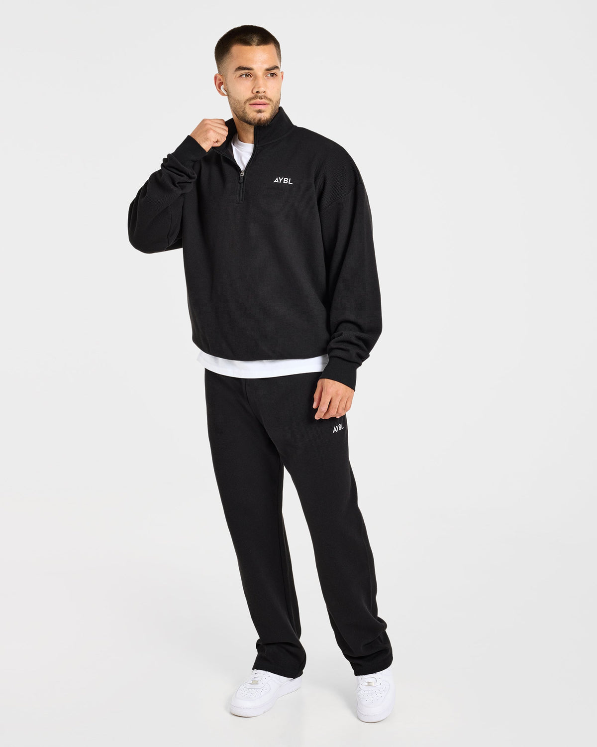 Waffle Oversized 1/4 Zip Pullover - Zwart