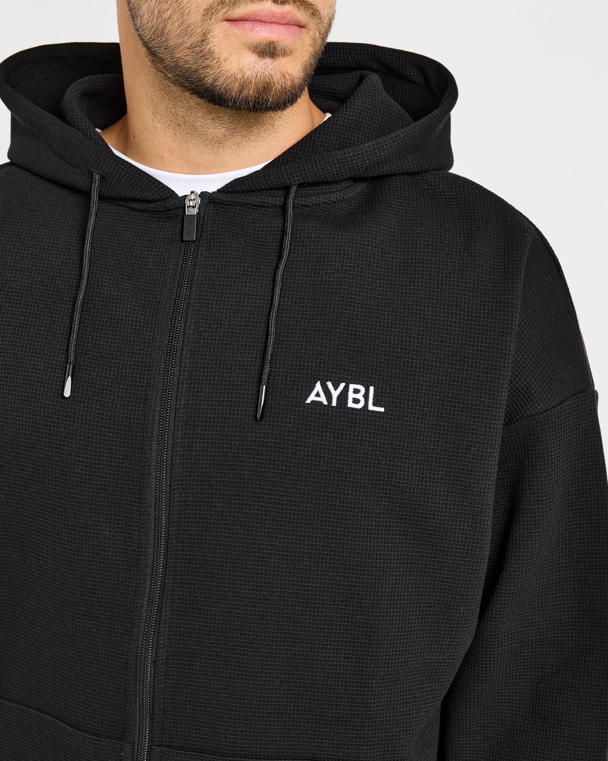 Waffle Oversized Full Zip Hoodie - Zwart
