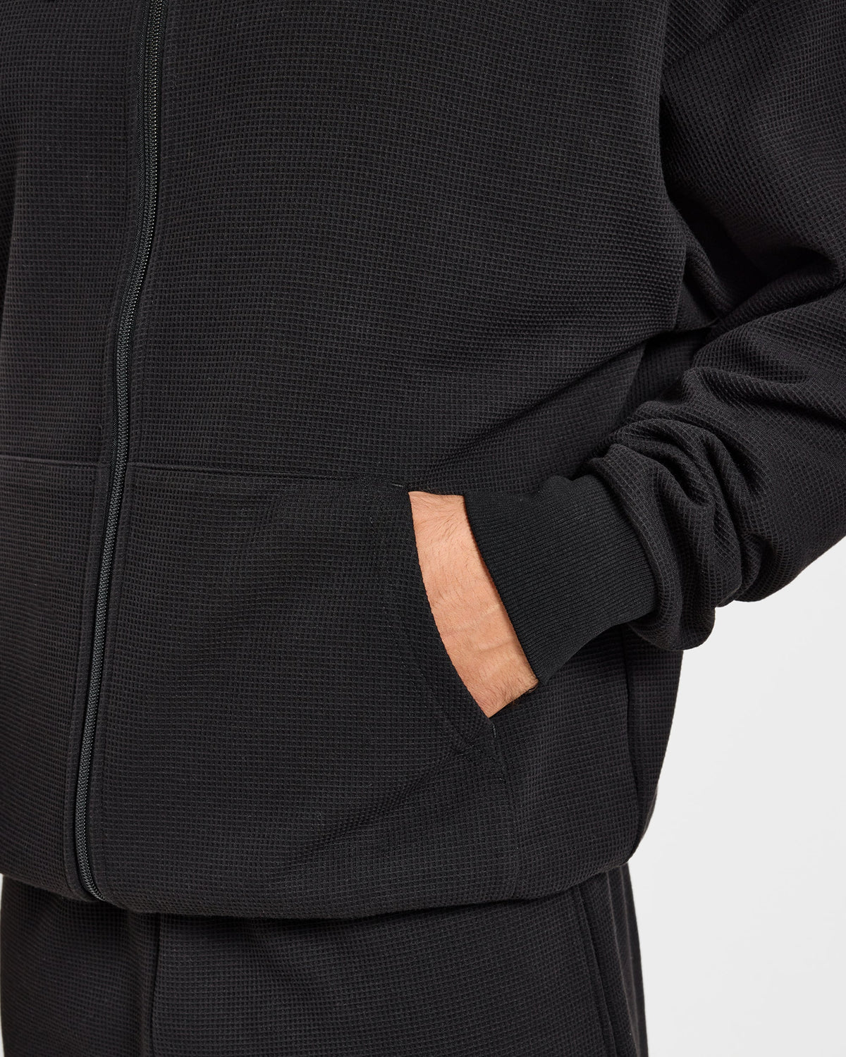 Waffle Oversized Full Zip Hoodie - Zwart