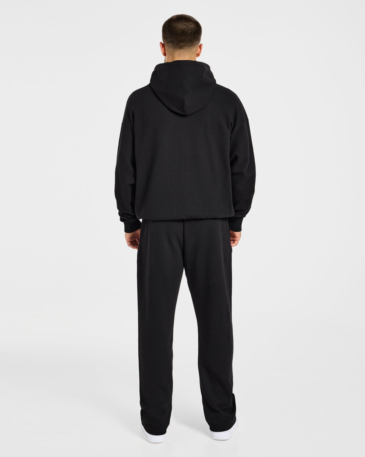 Waffle Oversized Full Zip Hoodie - Zwart