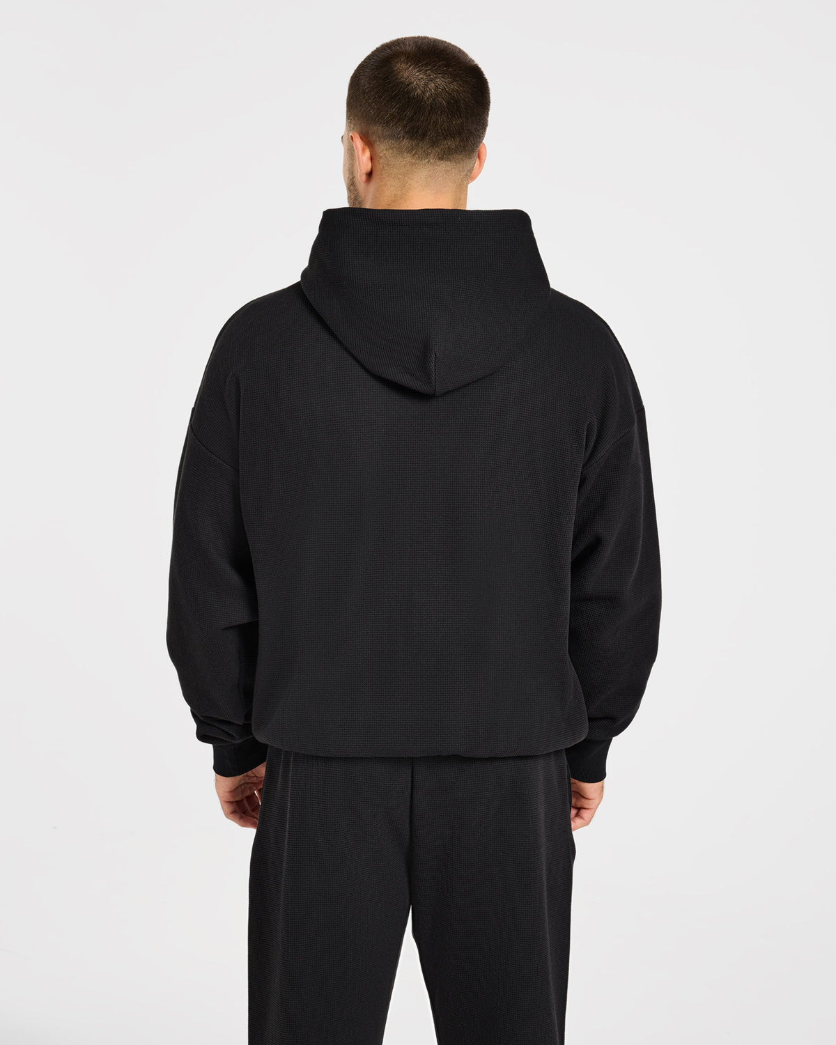 Waffle Oversized Full Zip Hoodie - Zwart