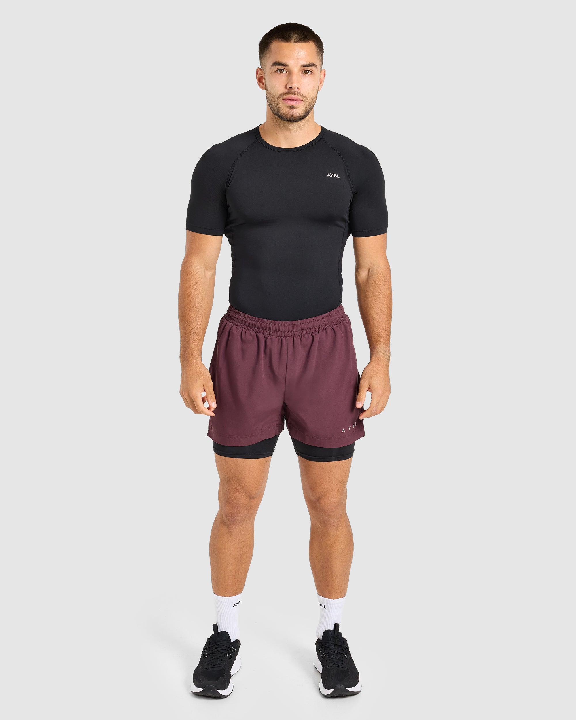 Core 2 in 1 Shorts - Dusty Plum/Zwart