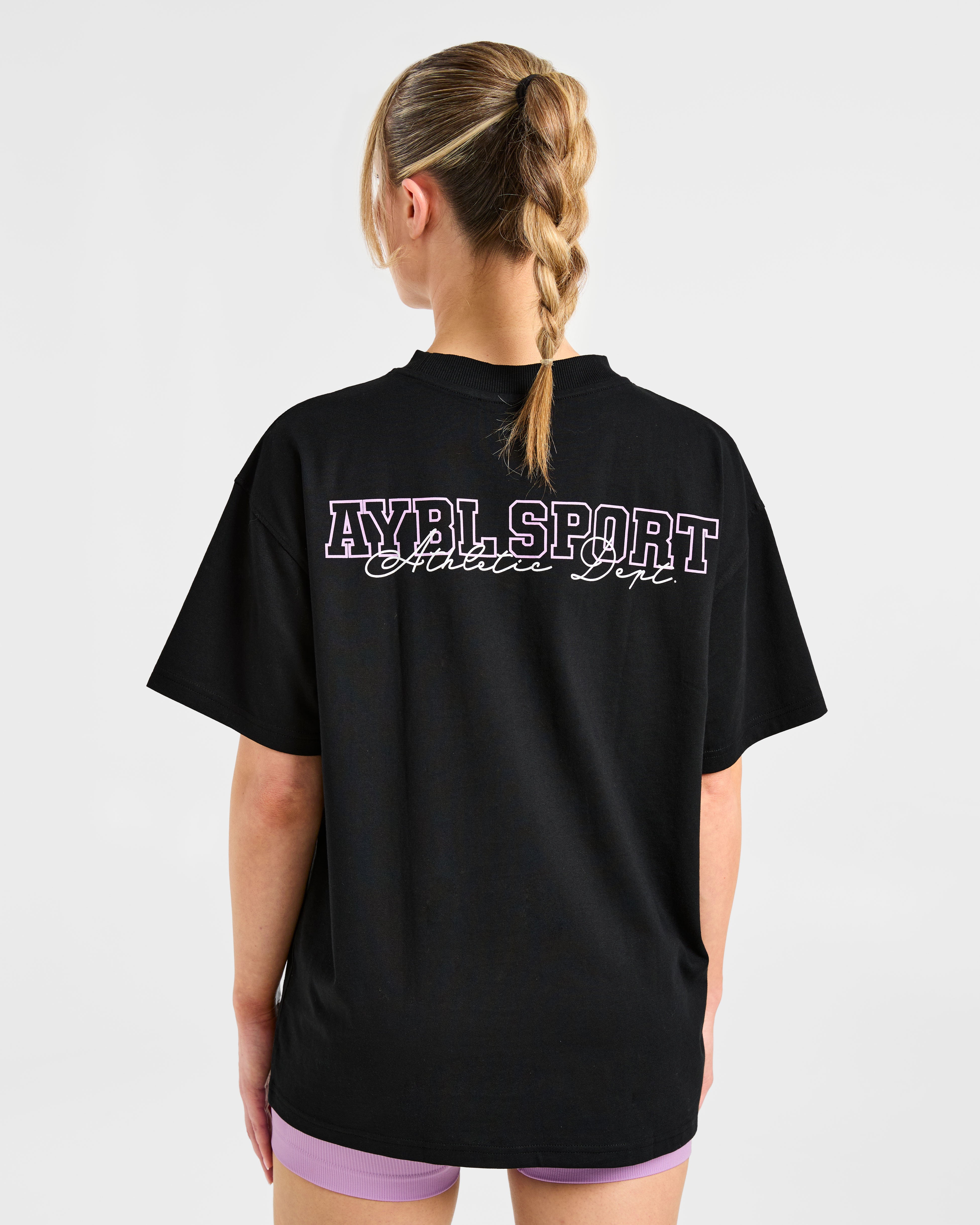 Varsity Dept Oversized T Shirt - Zwart/Lilac