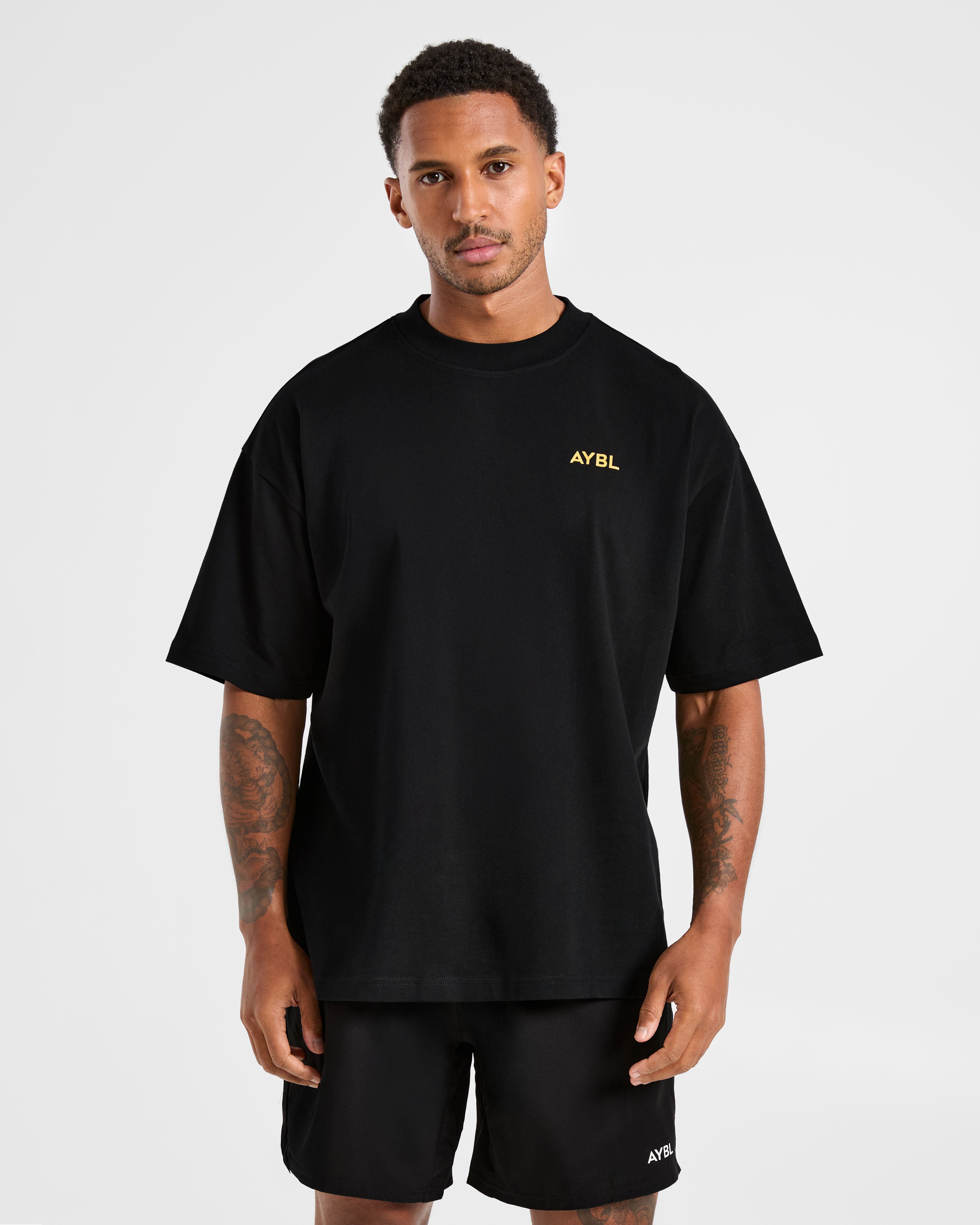 Essential Oversized T Shirt - Zwart/Mango Geel