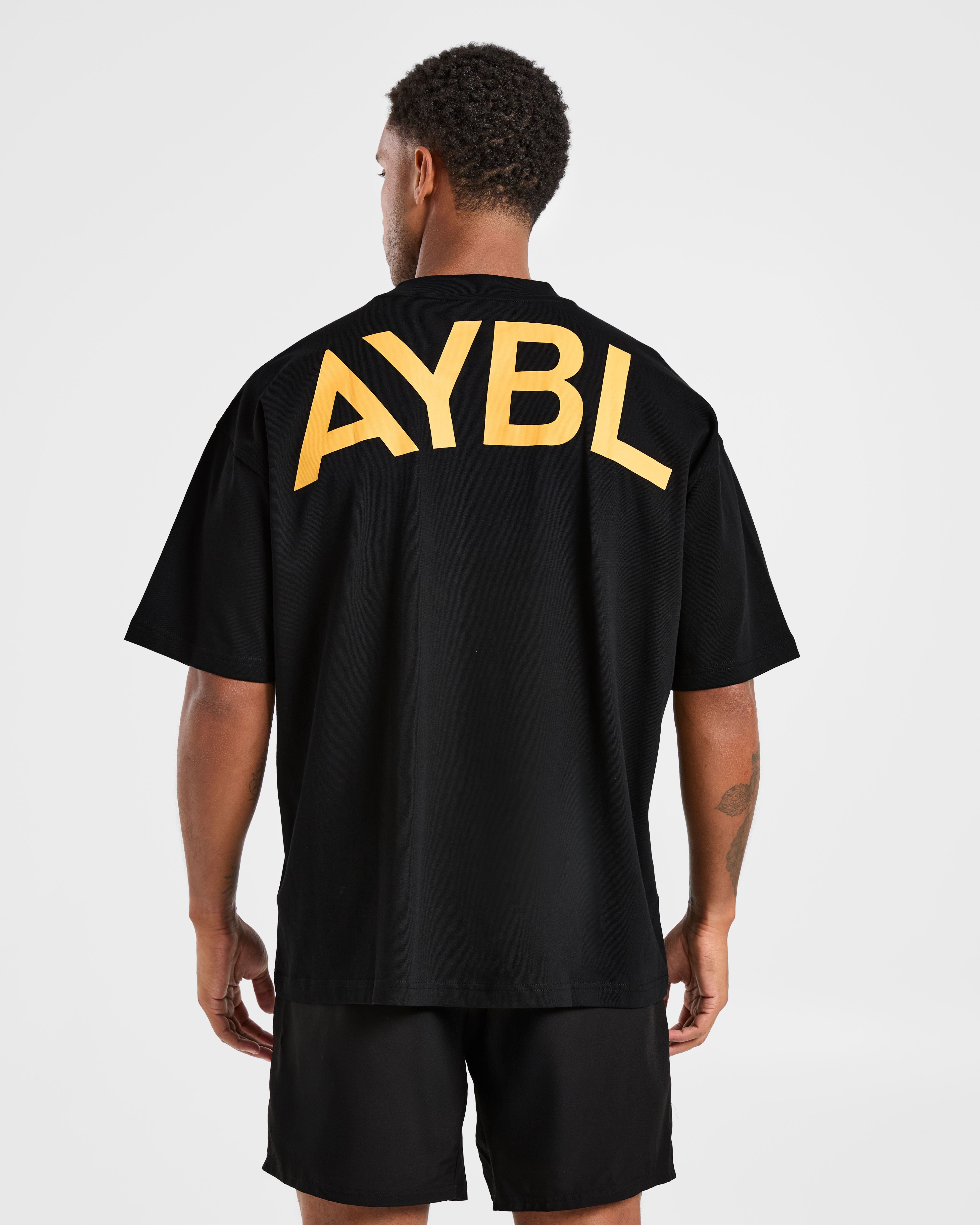 Essential Oversized T Shirt - Zwart/Mango Geel