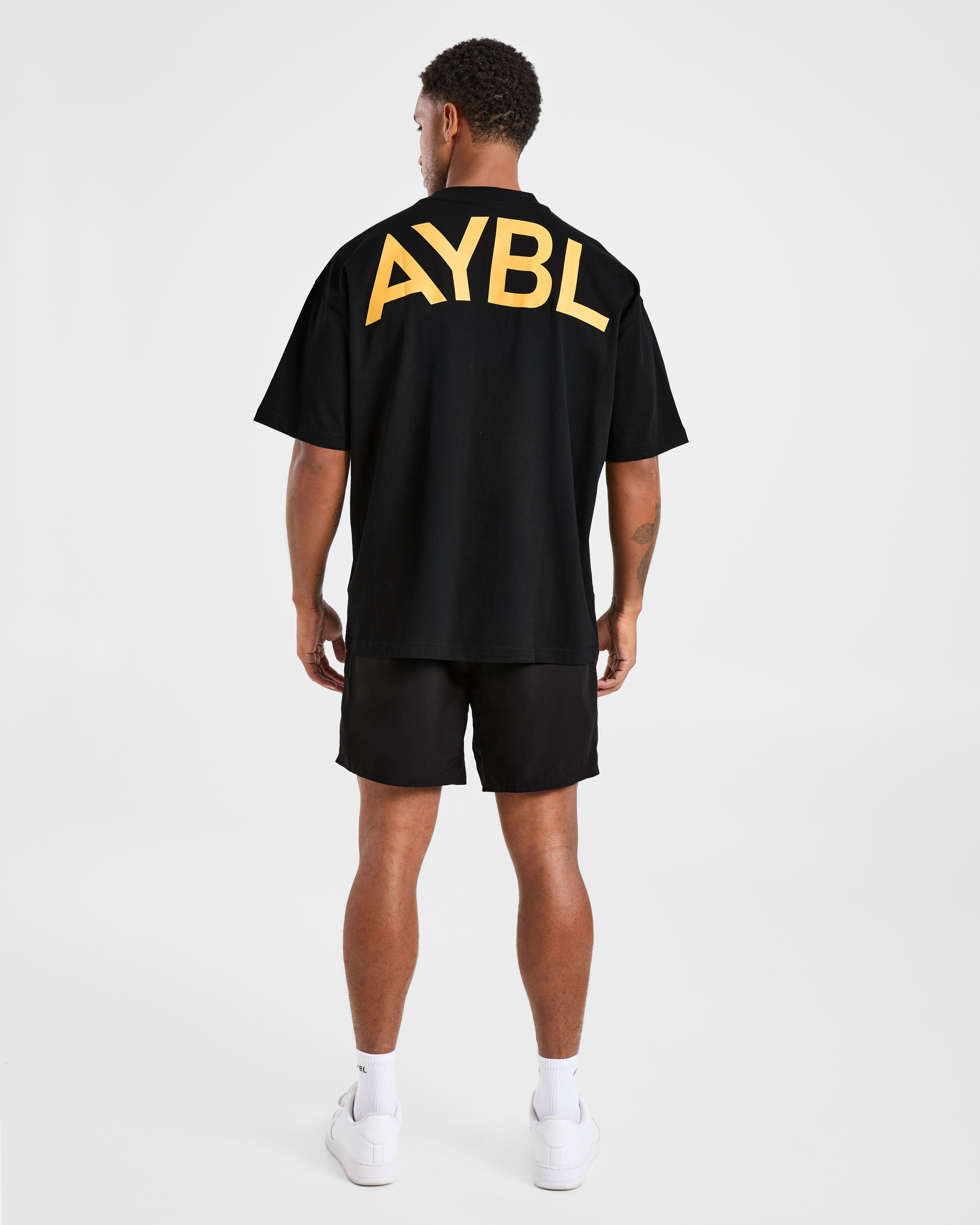 Essential Oversized T Shirt - Zwart/Mango Geel