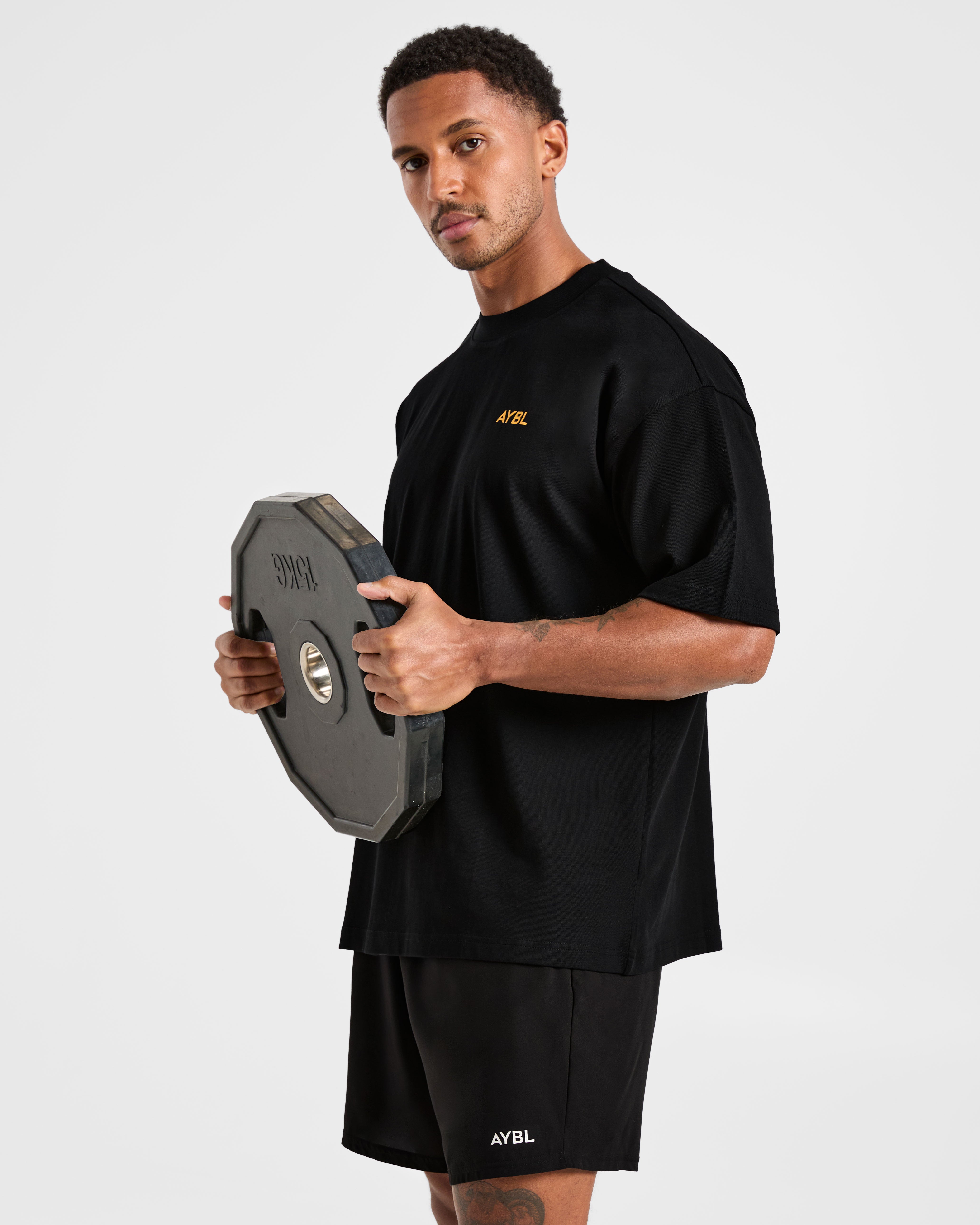 Essential Oversized T Shirt - Zwart/Mango Geel