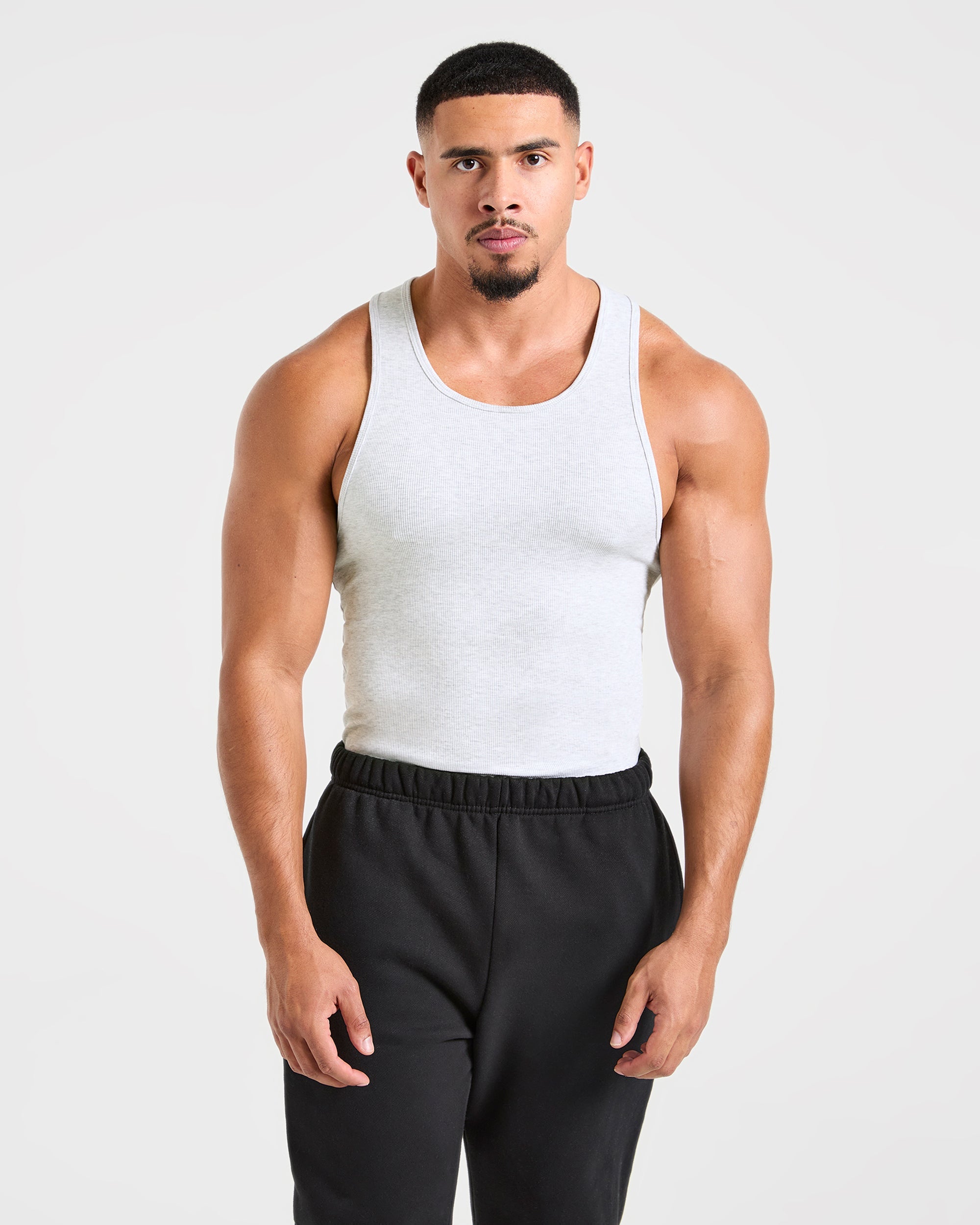 Muscle Ribbed Tank - Licht Grijs Marl
