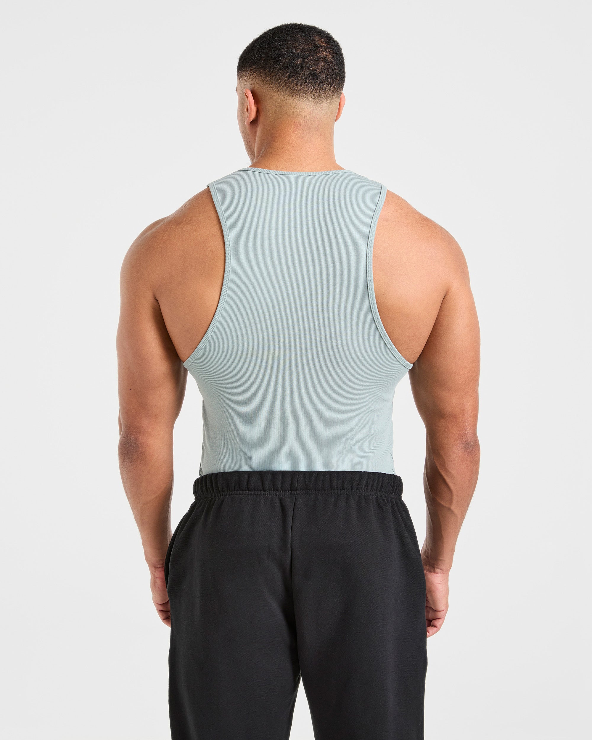 Muscle Ribbed Tank - Stone Blauw