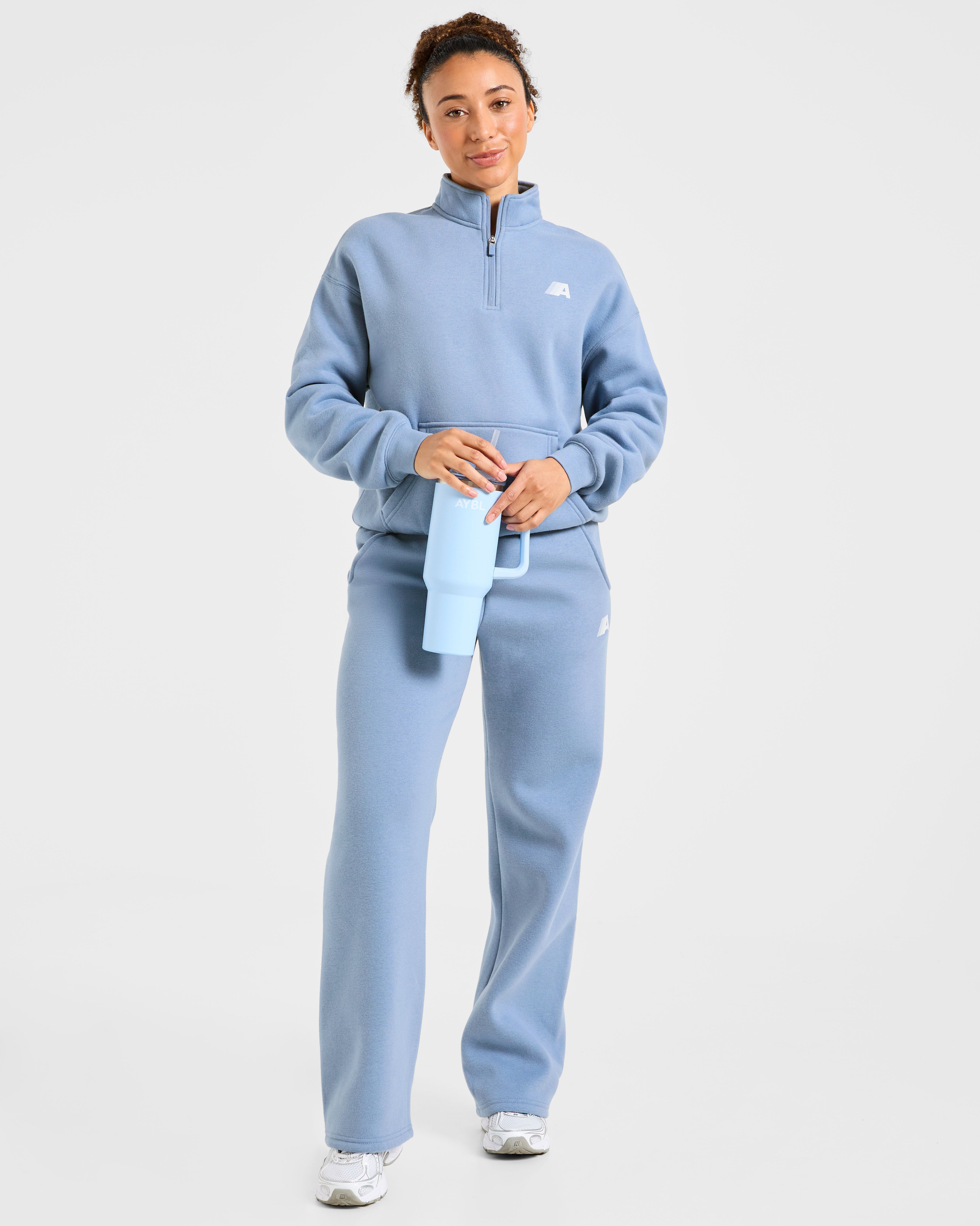 Retro Athletics Oversized 1/4 Zip Pullover - Vintage Blue