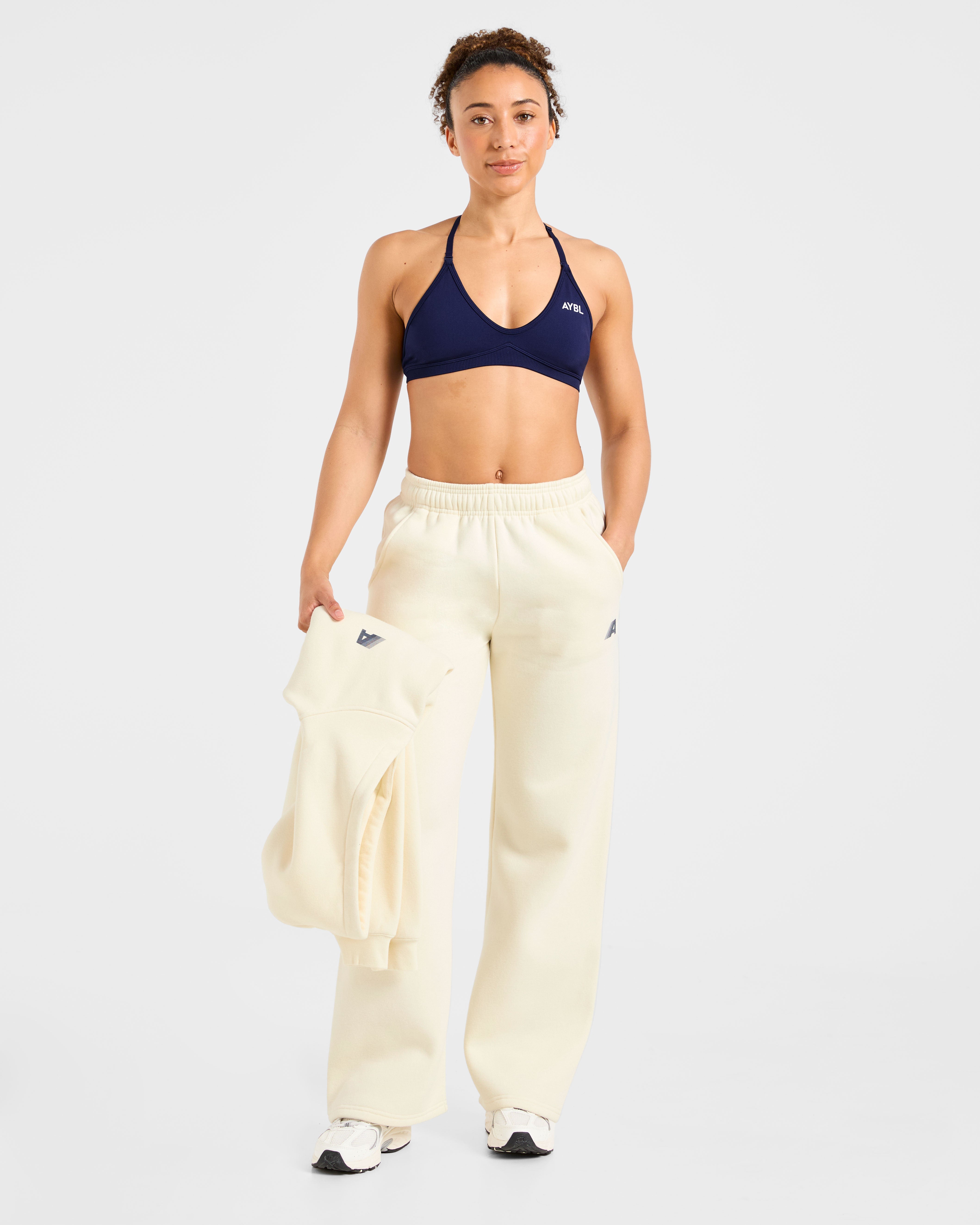 Retro Athletics Oversized Straight Leg Joggers - Butter Geel/Navy