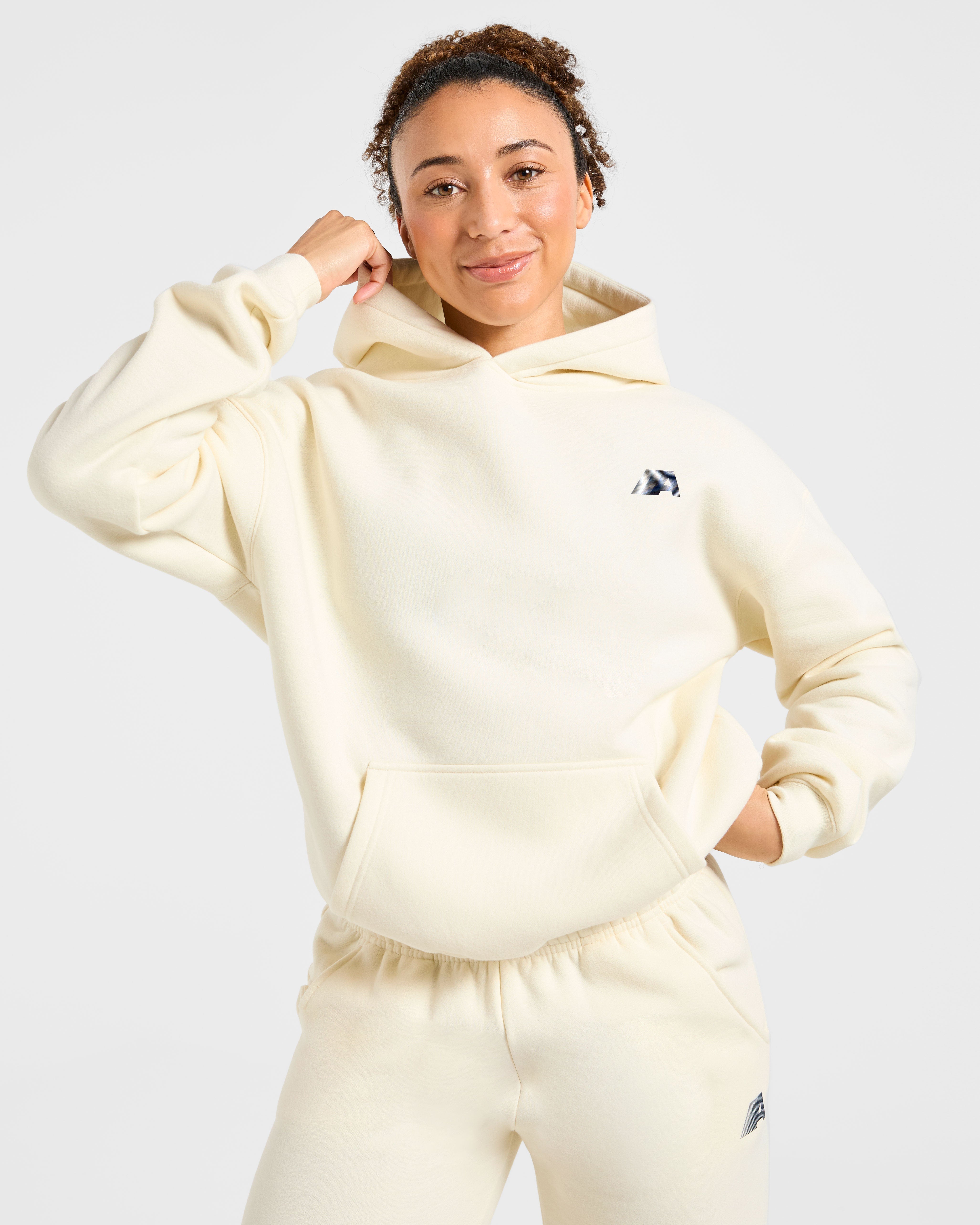 Retro Athletics Oversized Hoodie - Butter Geel/Navy