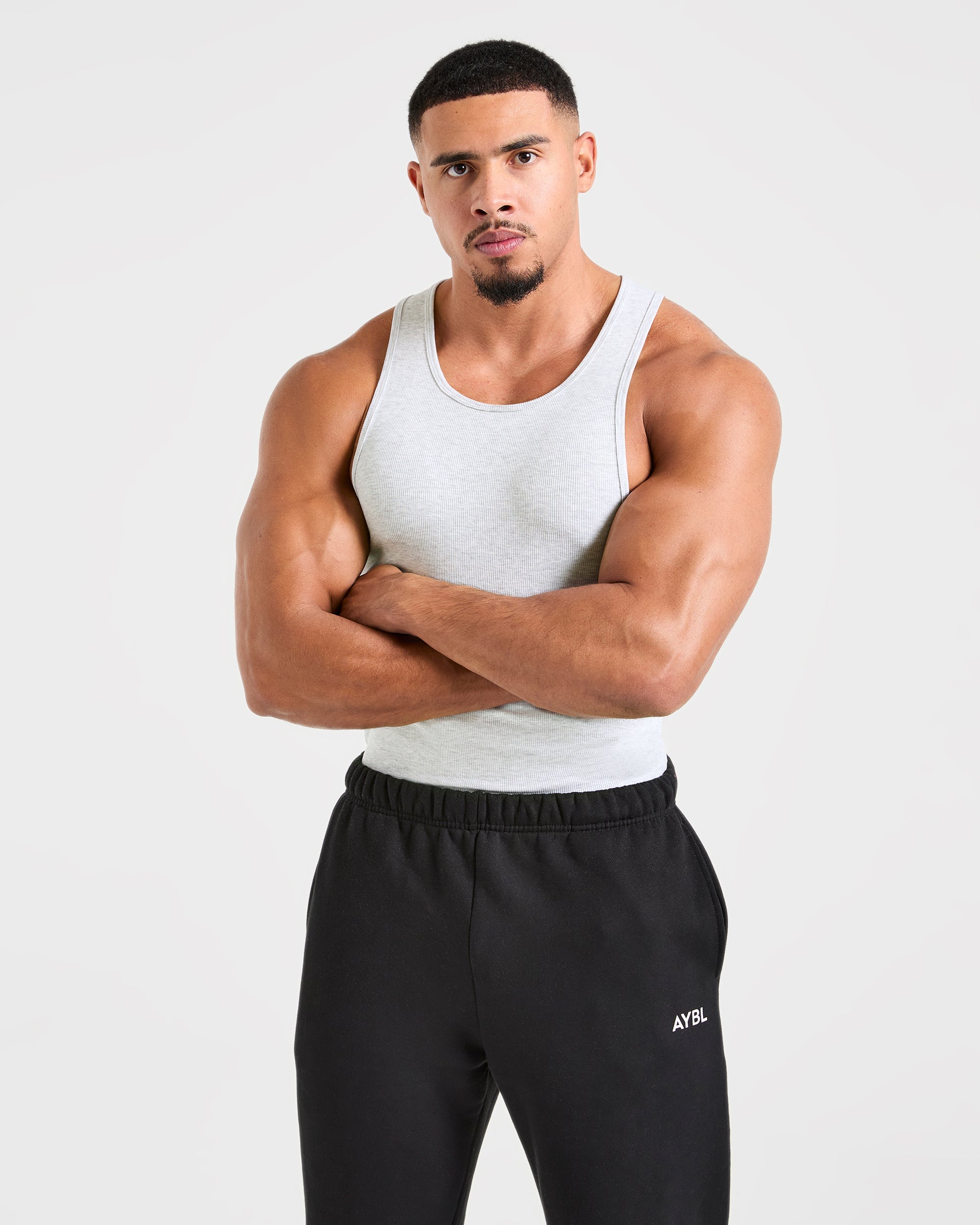 Muscle Ribbed Tank - Licht Grijs Marl