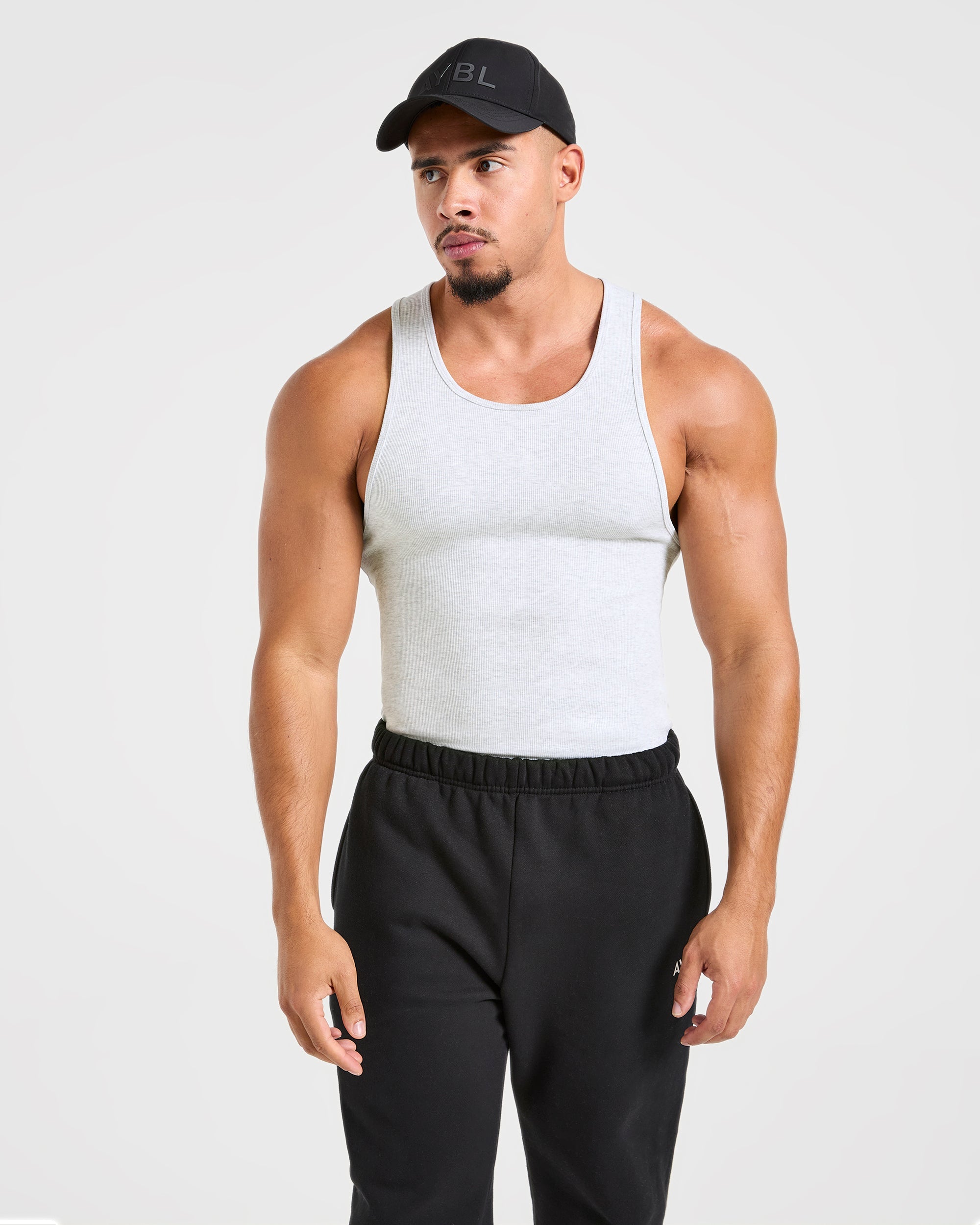 Muscle Ribbed Tank - Licht Grijs Marl