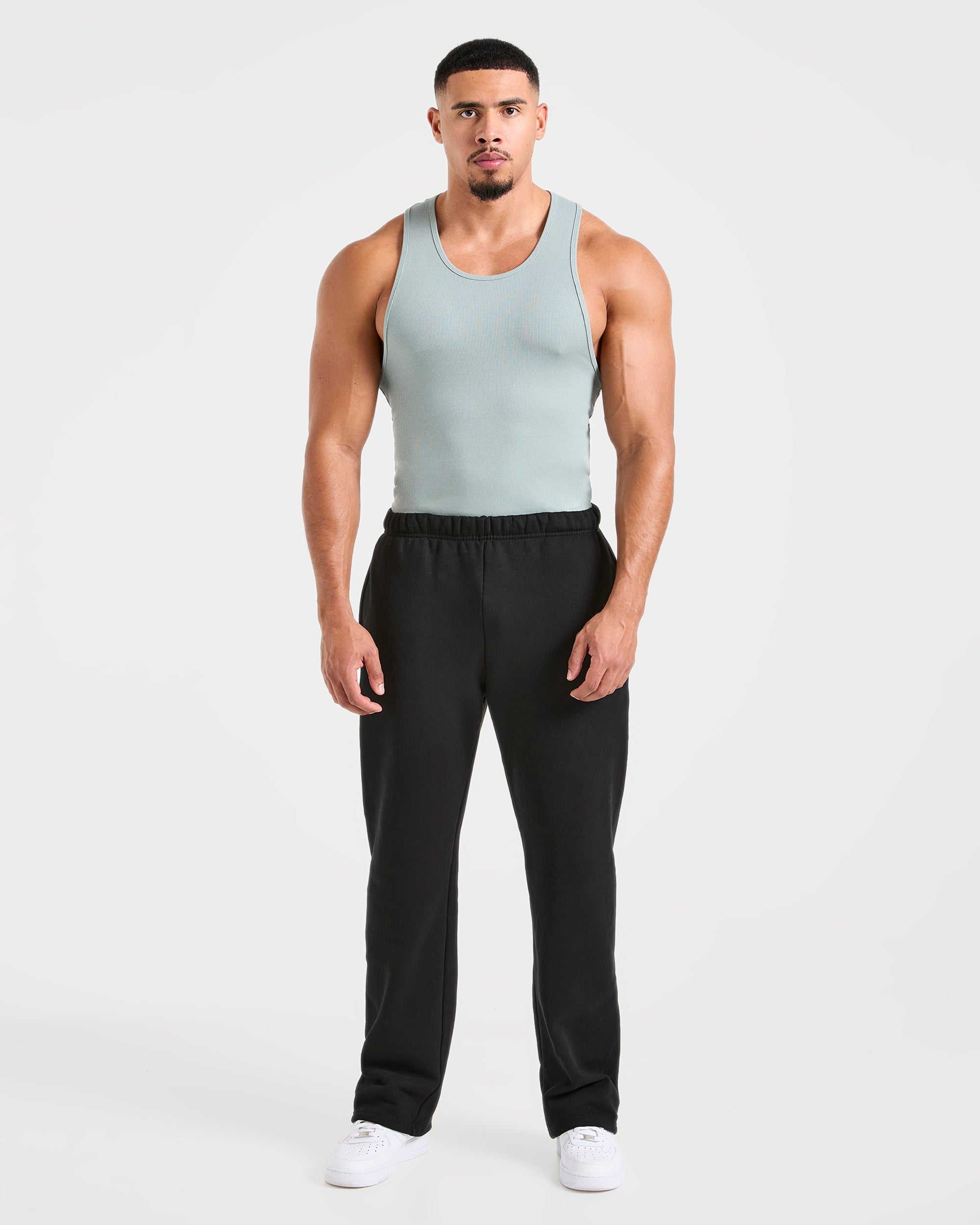 Muscle Ribbed Tank - Stone Blauw