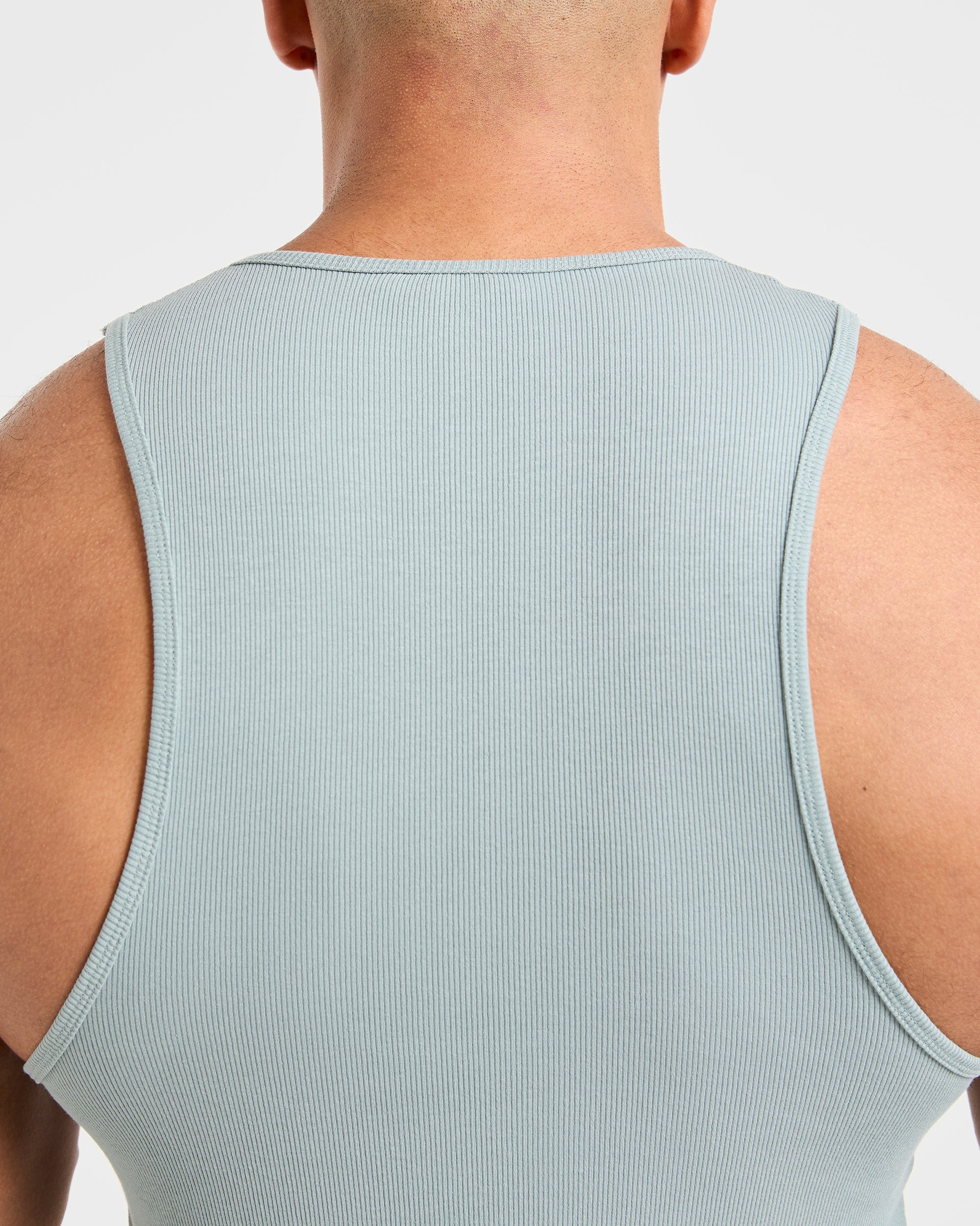 Muscle Ribbed Tank - Stone Blauw