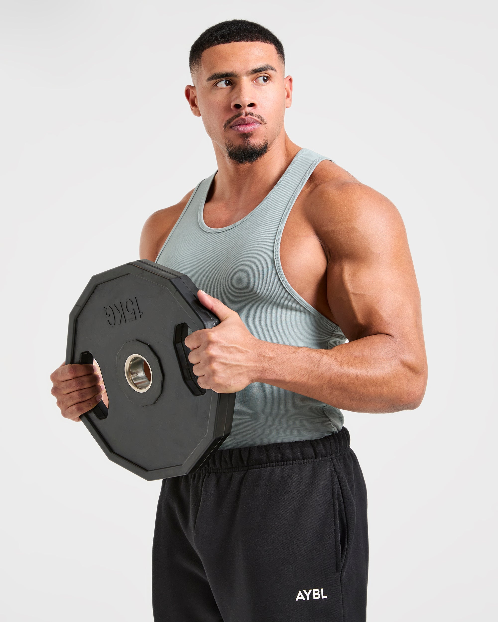 Muscle Ribbed Tank - Stone Blauw