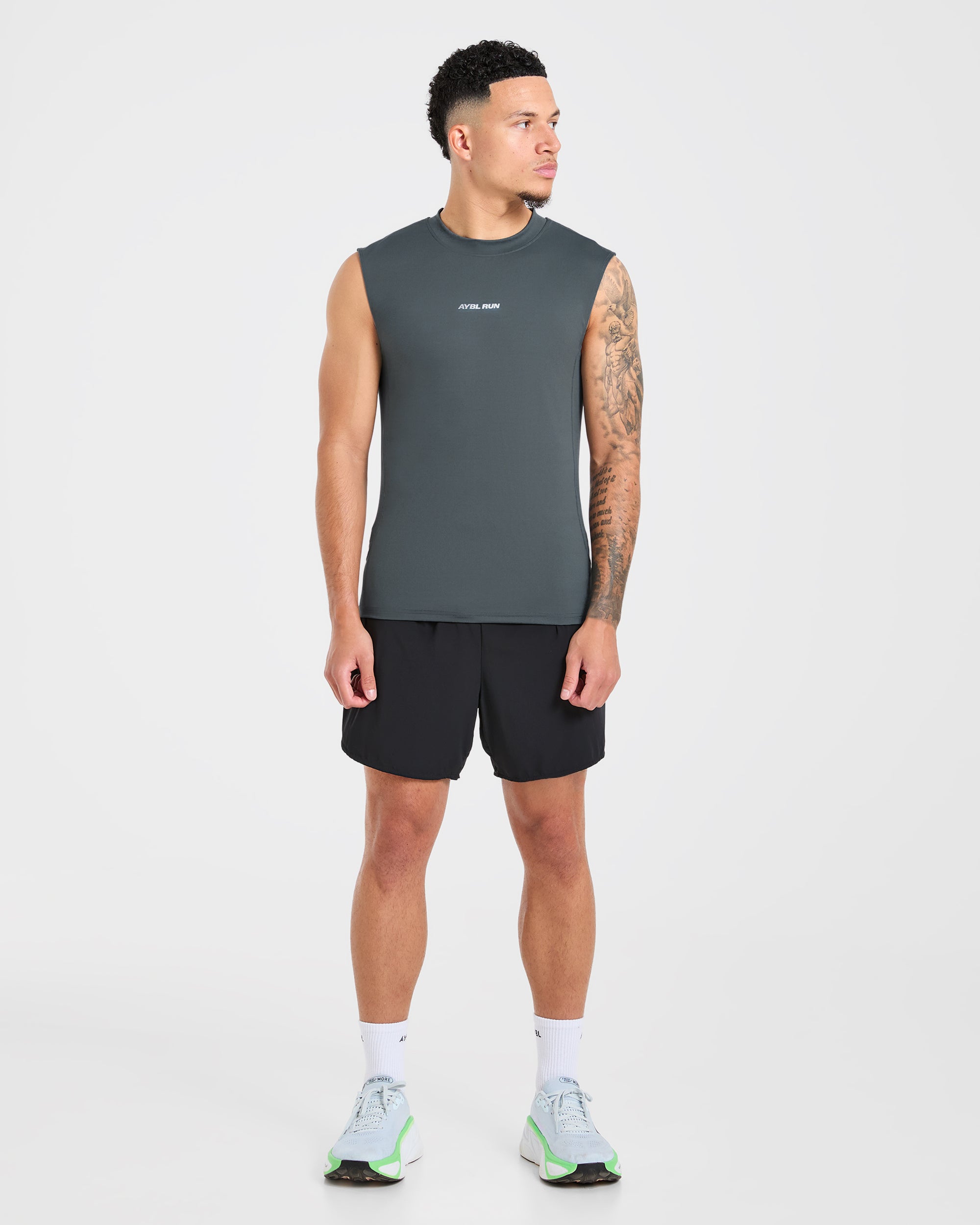 Run Slim Tank - Slate Blauw