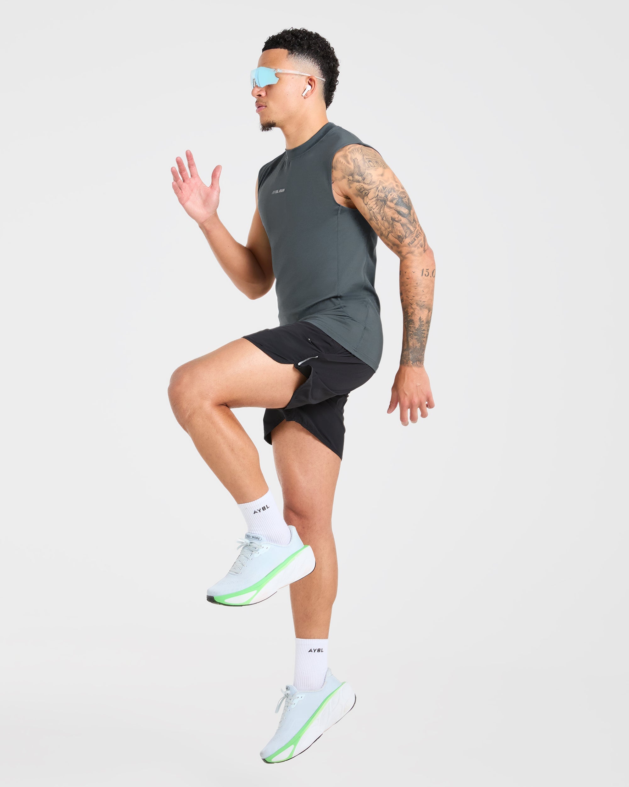 Run Slim Tank - Slate Blauw